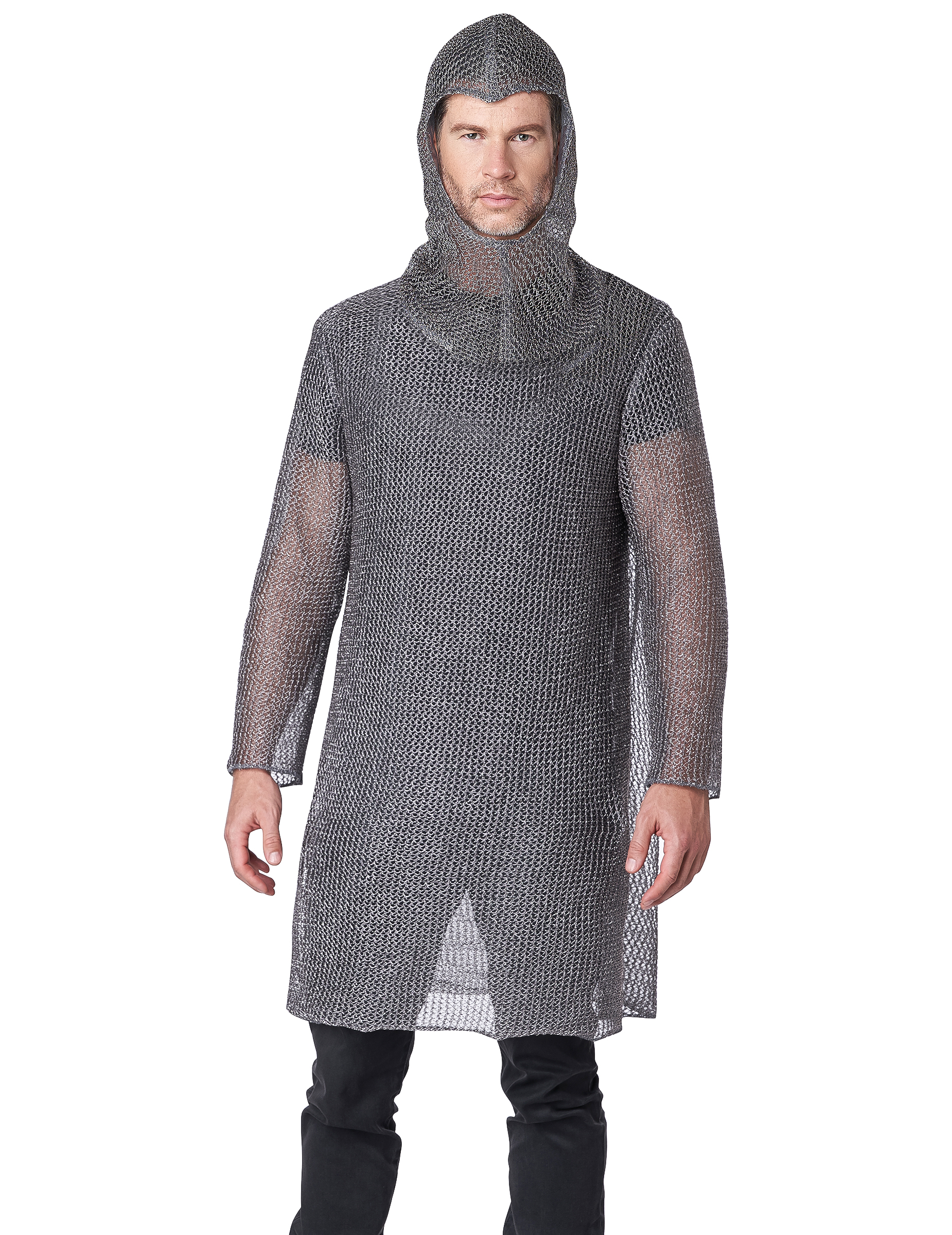 Kettenhemd für Erwachsene aus Stoff Ritter-Kostüm silber