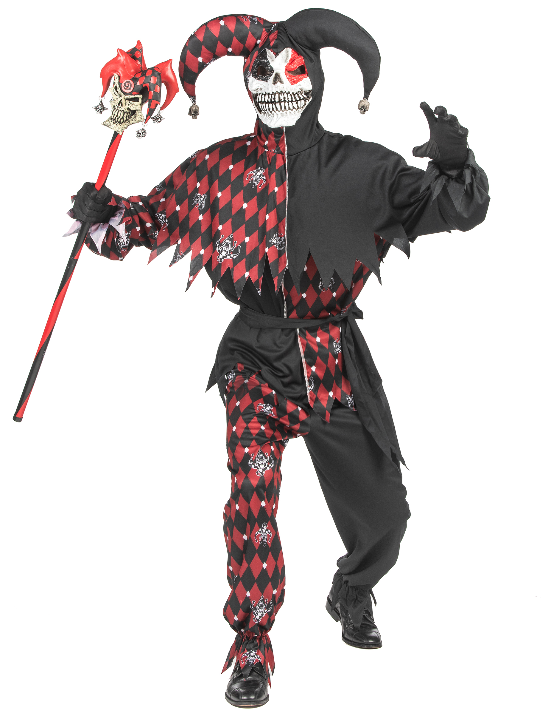 Killer-Clown-Kostüm für Herren Harlekin Halloween-Kostüm schwarz-rot