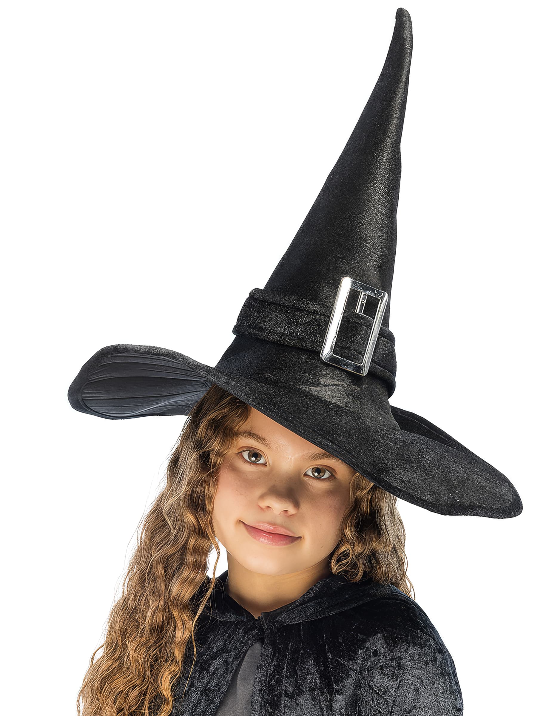 Kinder Hexenhut mit Schnalle schwarz-silber