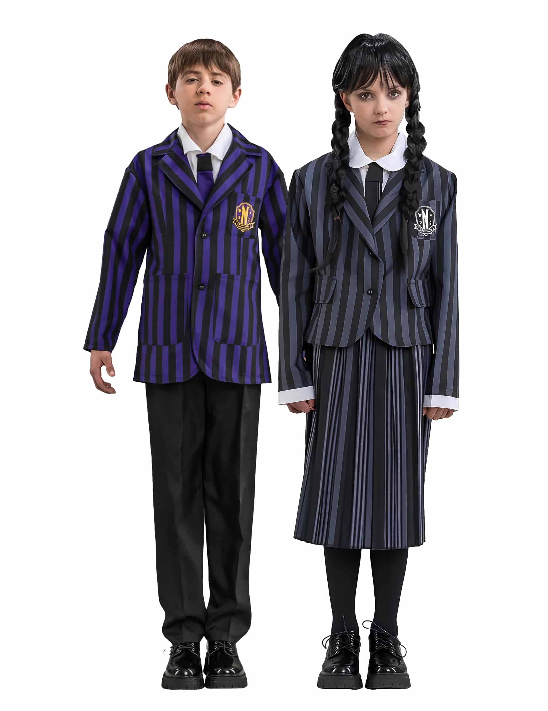 Kinderpaarkostüm Wednesday für Jungen und Mädchen Nevermore Academy