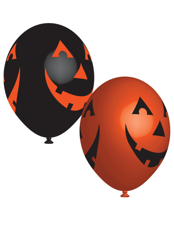 Kindgerechte Halloween-Ballons mit Kürbis-Motiven 6 Stück orange-schwarz 27cm