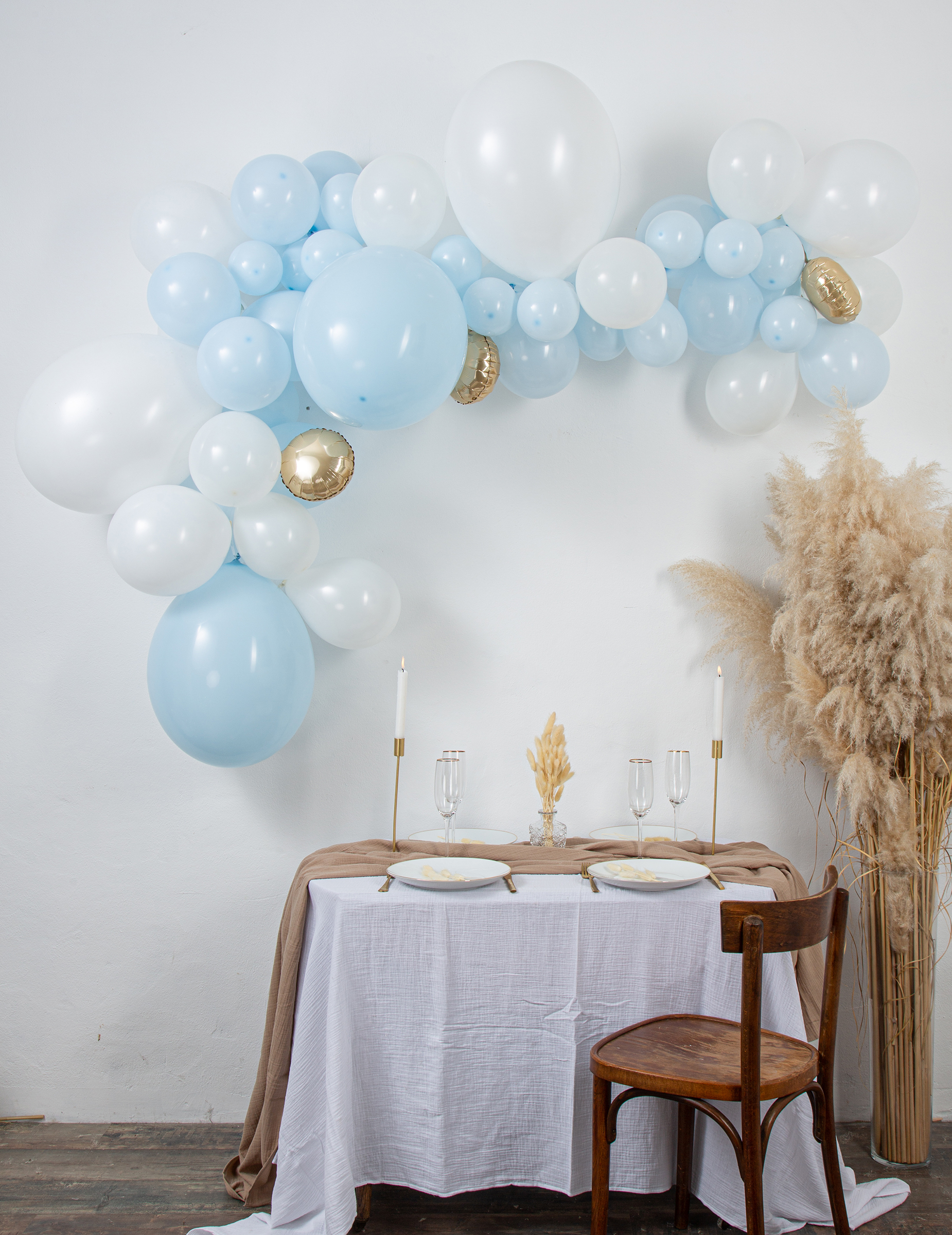 Kit für Ballonbogen 57 Ballons Blau und Weiß für Babyparty