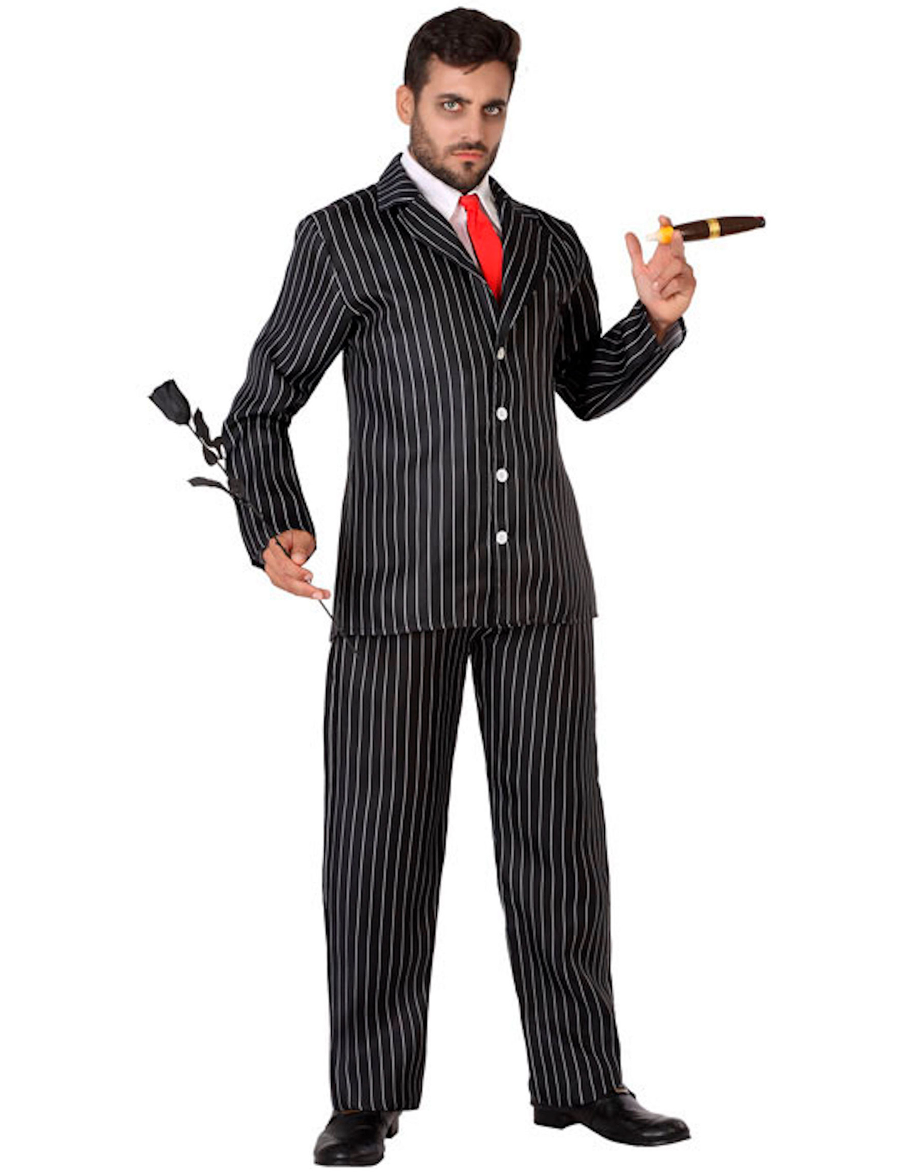 Klassischer Gangster Gentleman Herren Kostüm schwarz-weiss-rot