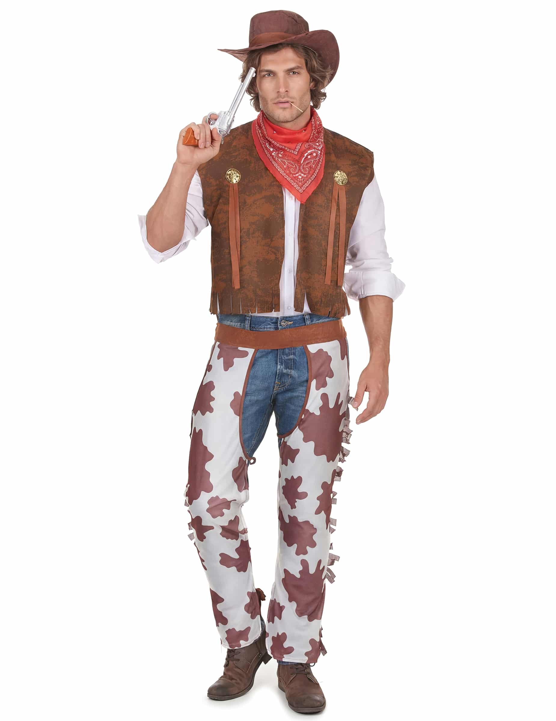 Klassisches Cowboy Kostüm Wildwest braun-weiss