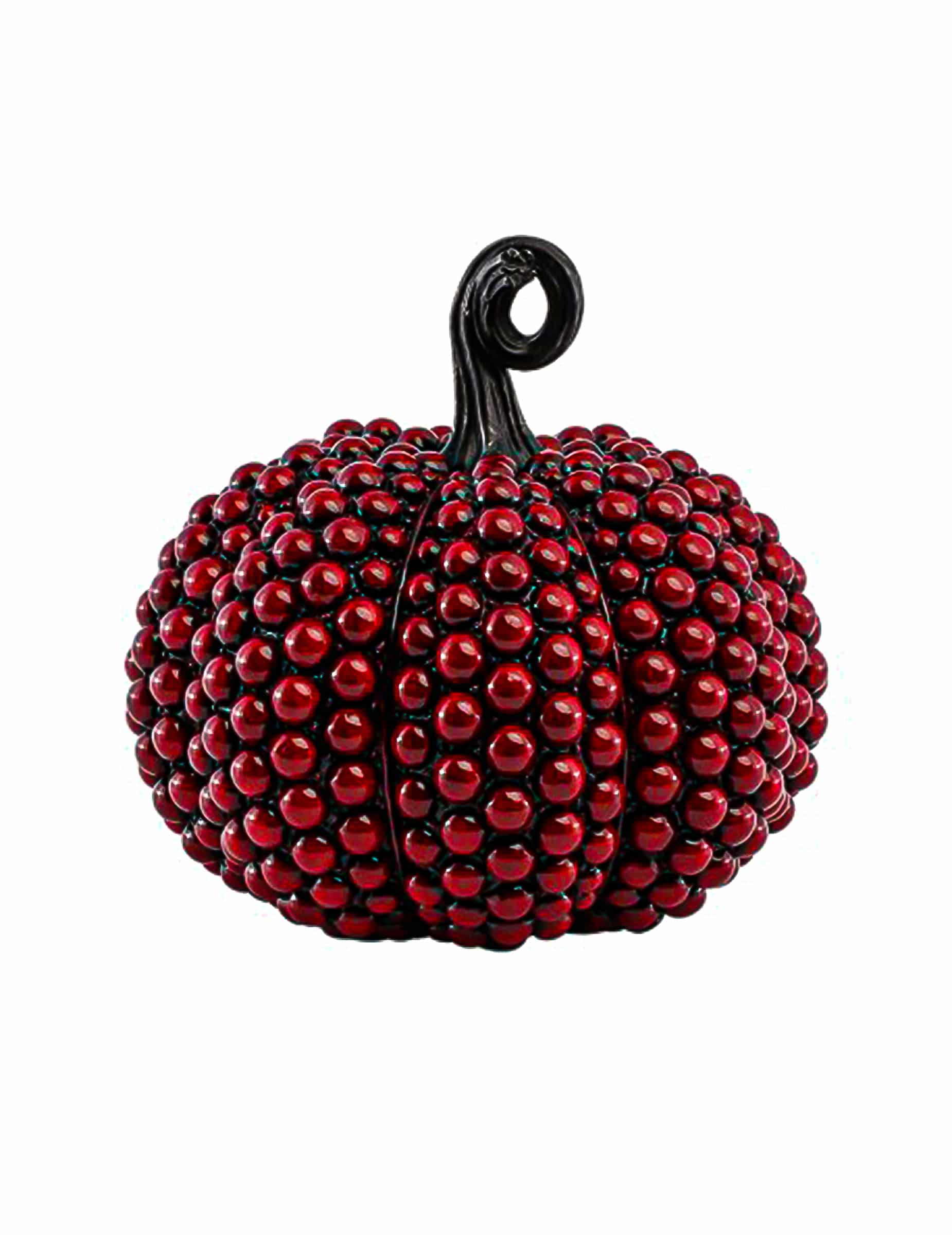 Kleiner Deko-Kürbis aus Harz mit blutroten Perlen 19 cm