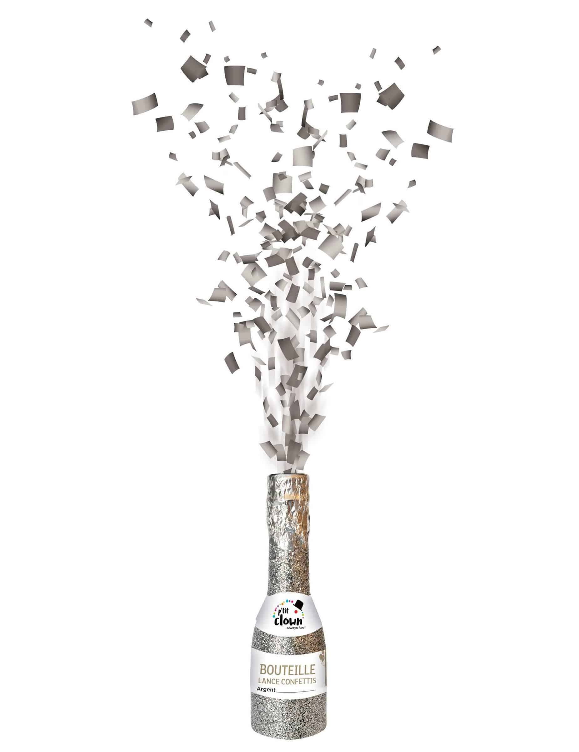 Konfetti Kanone Flasche Silber 16 cm