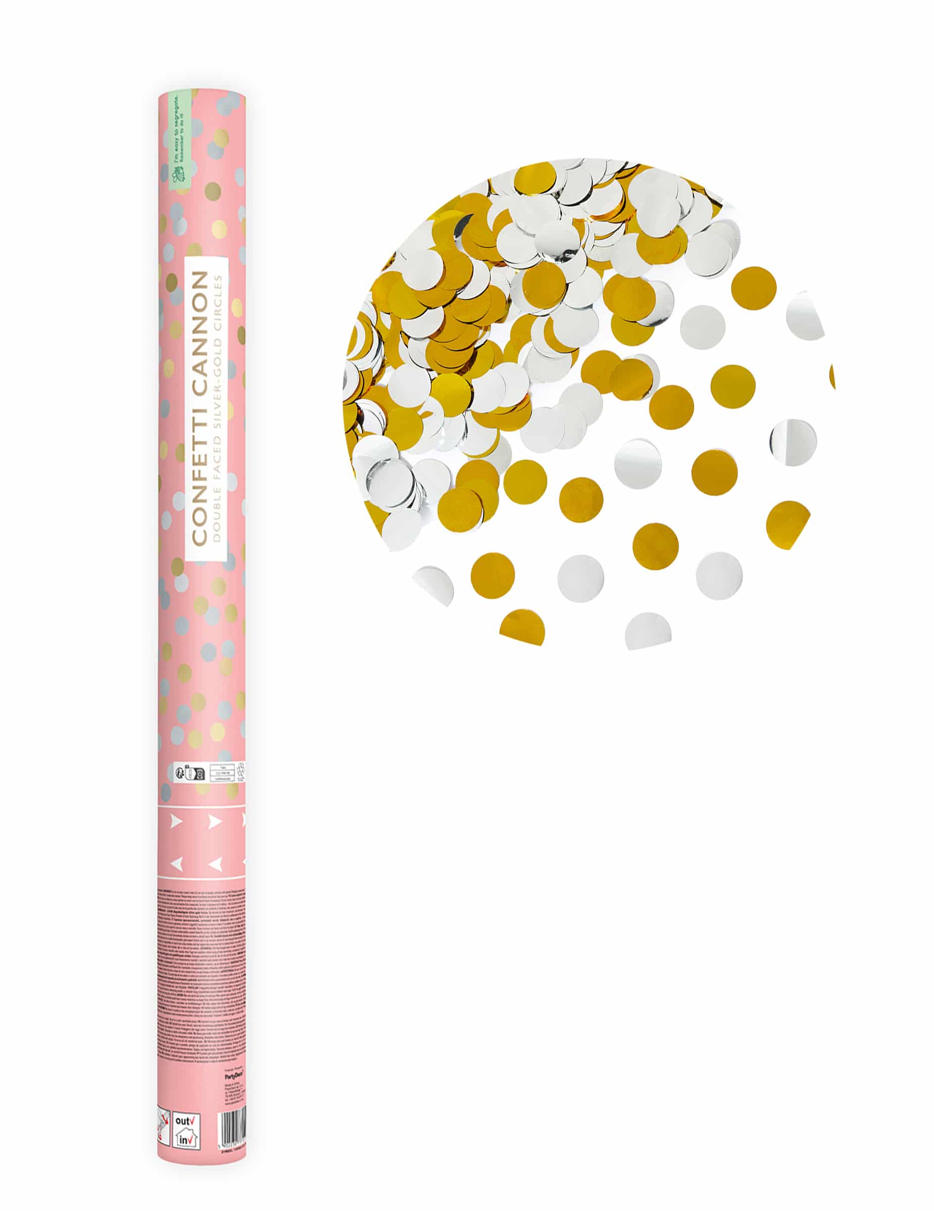 Konfetti-Kanone Gold + Silber 60 cm