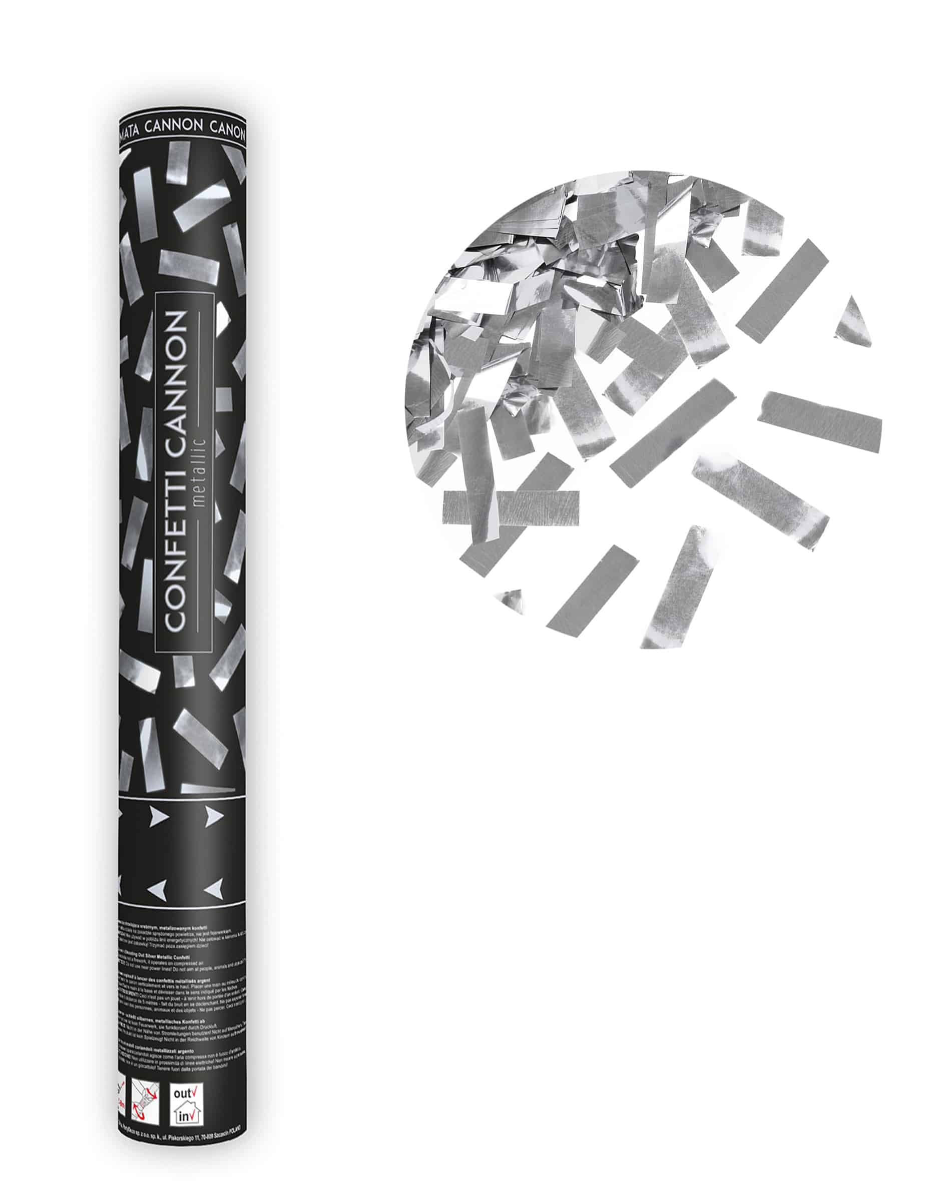 Konfetti-Kanone Silber-Metallic-Streifen 40 cm