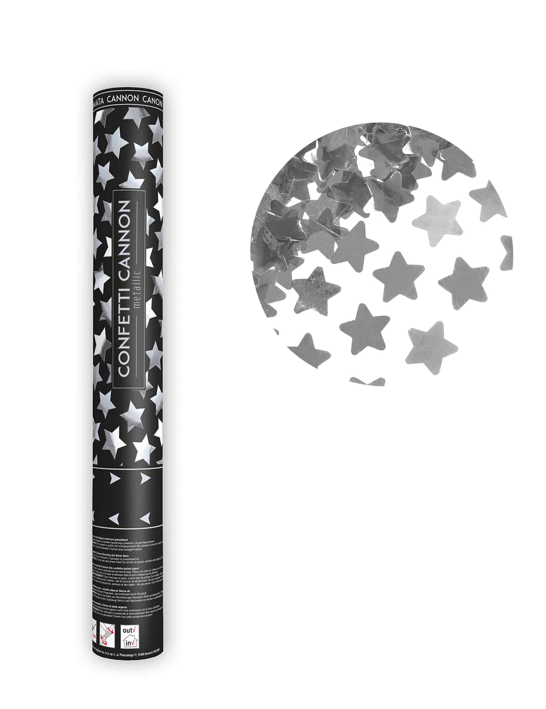Konfetti-Kanone Silberne Metallic-Sterne 40 cm