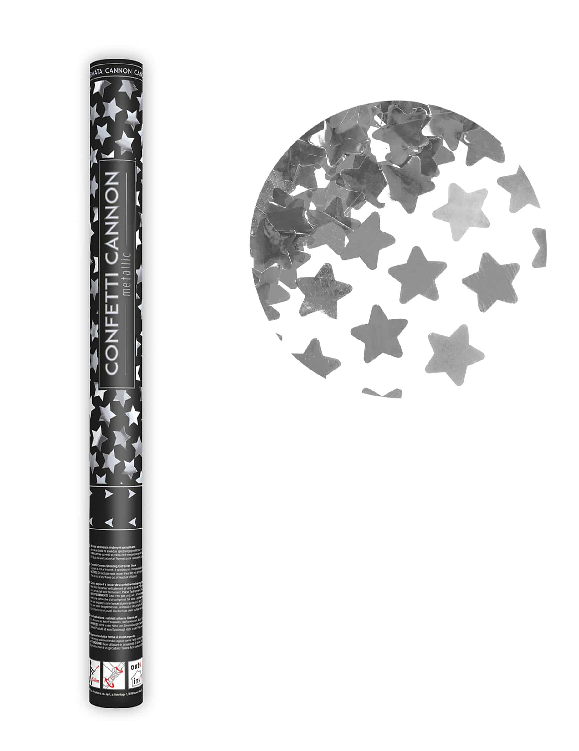 Konfetti-Kanone Silberne Sterne 60 cm