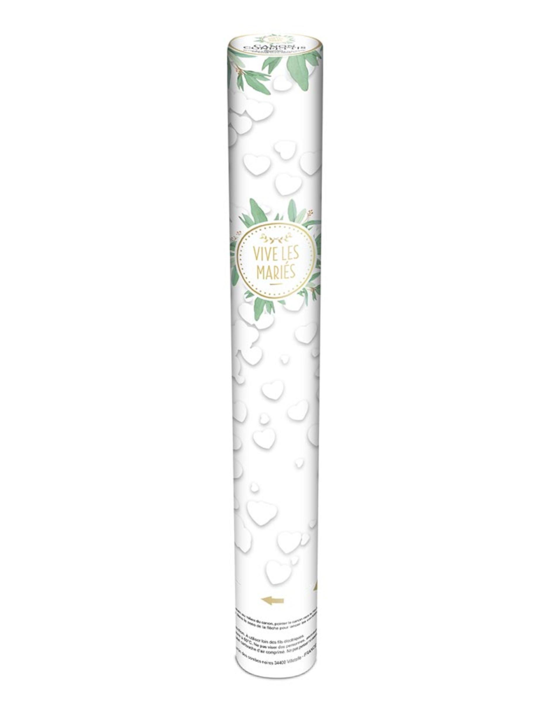 Konfetti-Kanone weiße Herzen 40 cm - Hoch lebe das Brautpaar