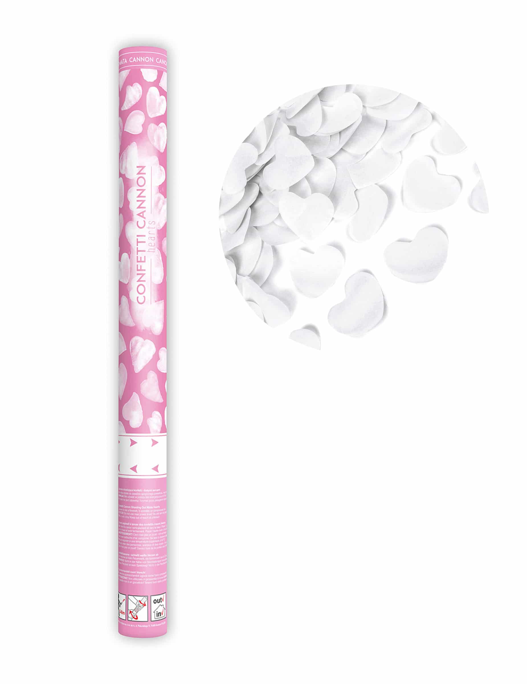 Konfetti-Kanone weiße Herzen 60 cm