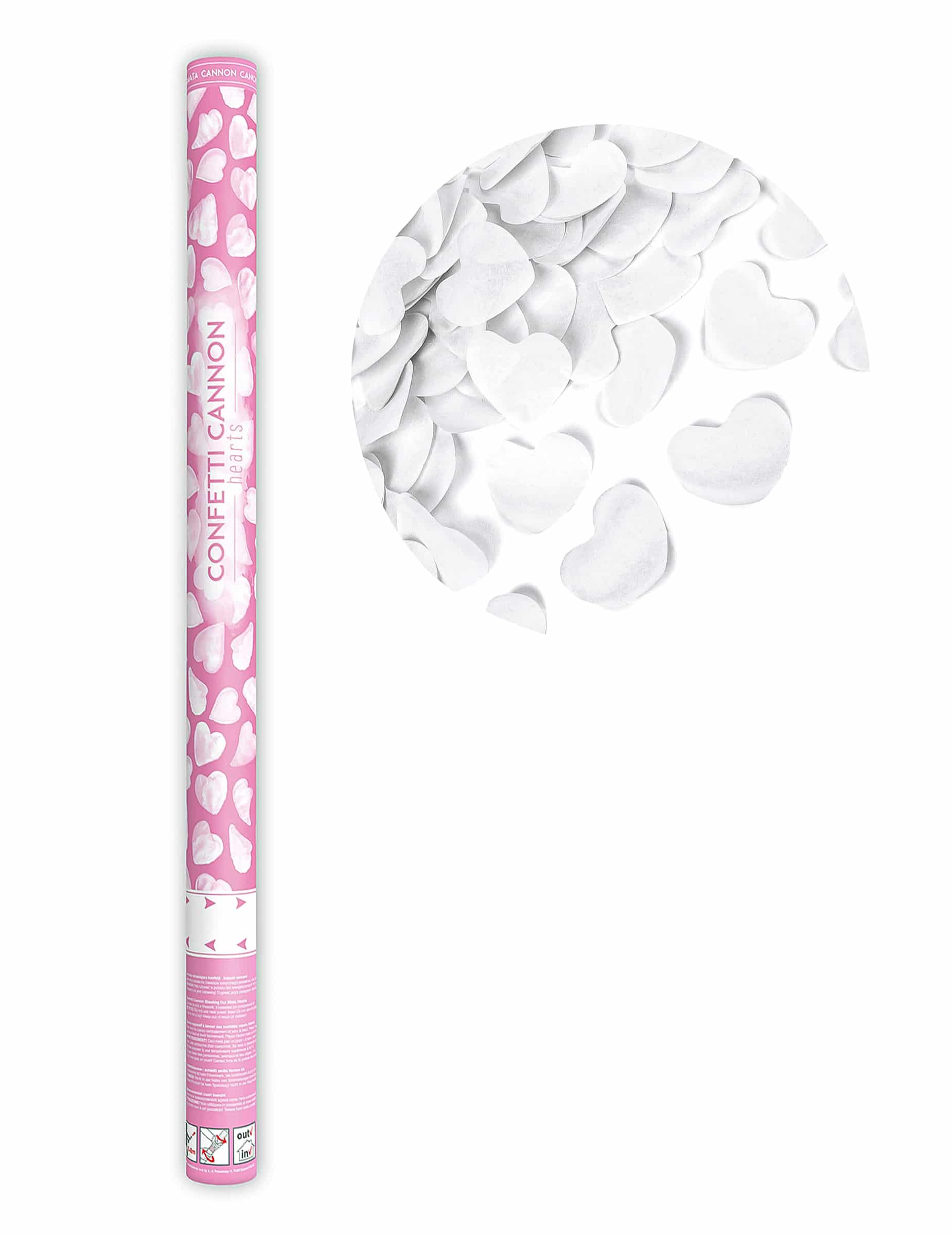 Konfetti-Kanone weiße Herzen 80 cm