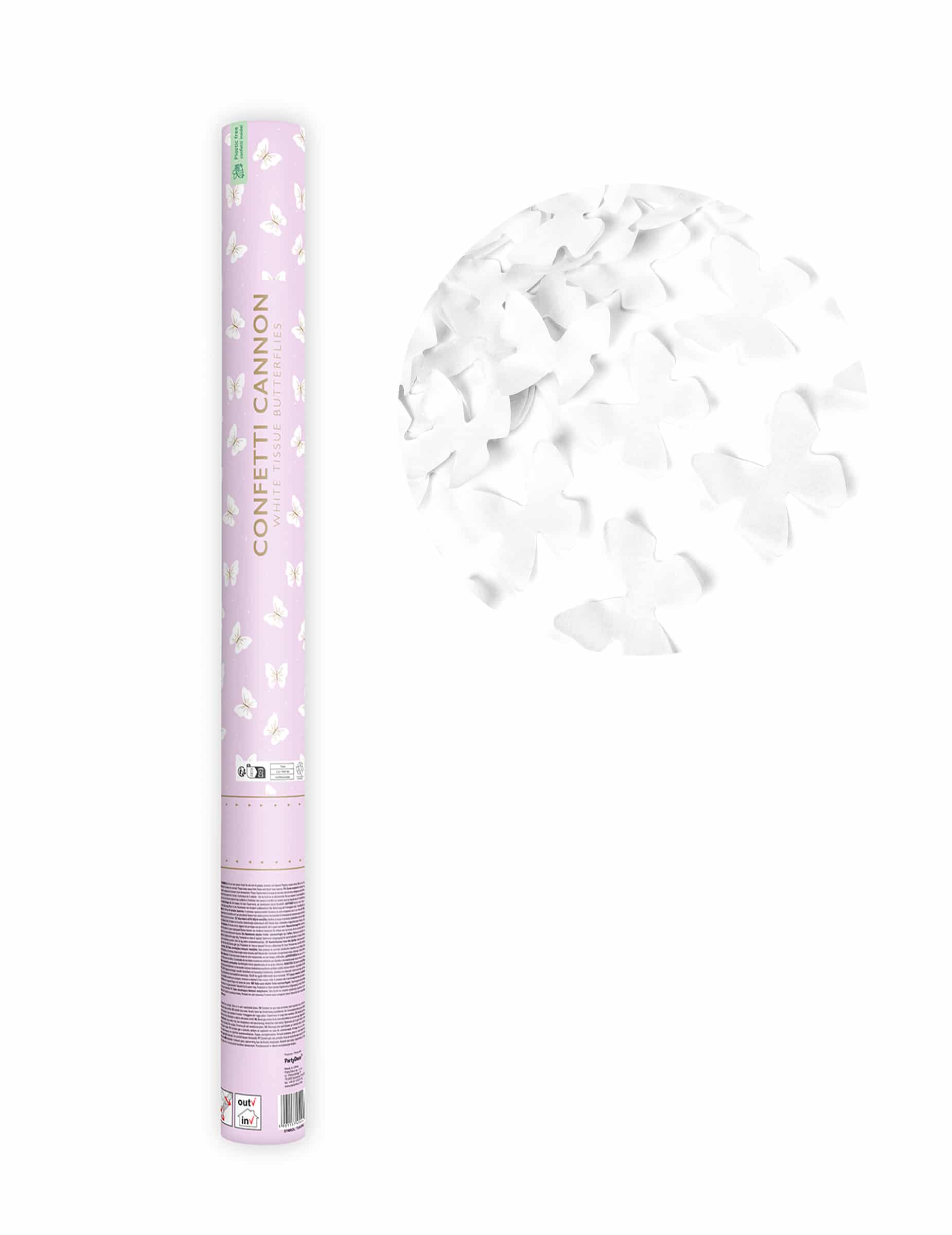 Konfetti-Kanone weiße Schmetterlinge 60 cm