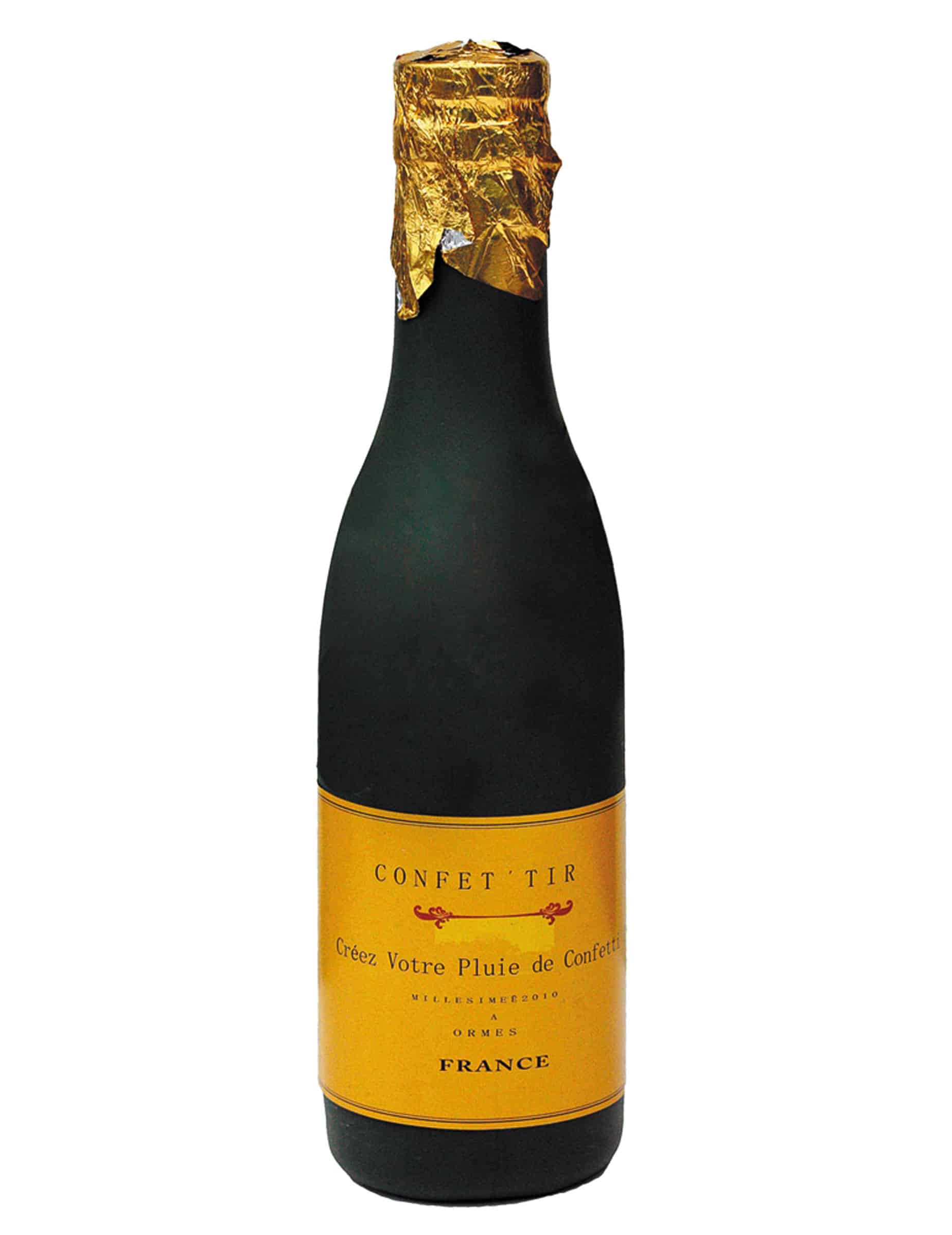 Konfettikanone Champagnerflasche schwarz gold