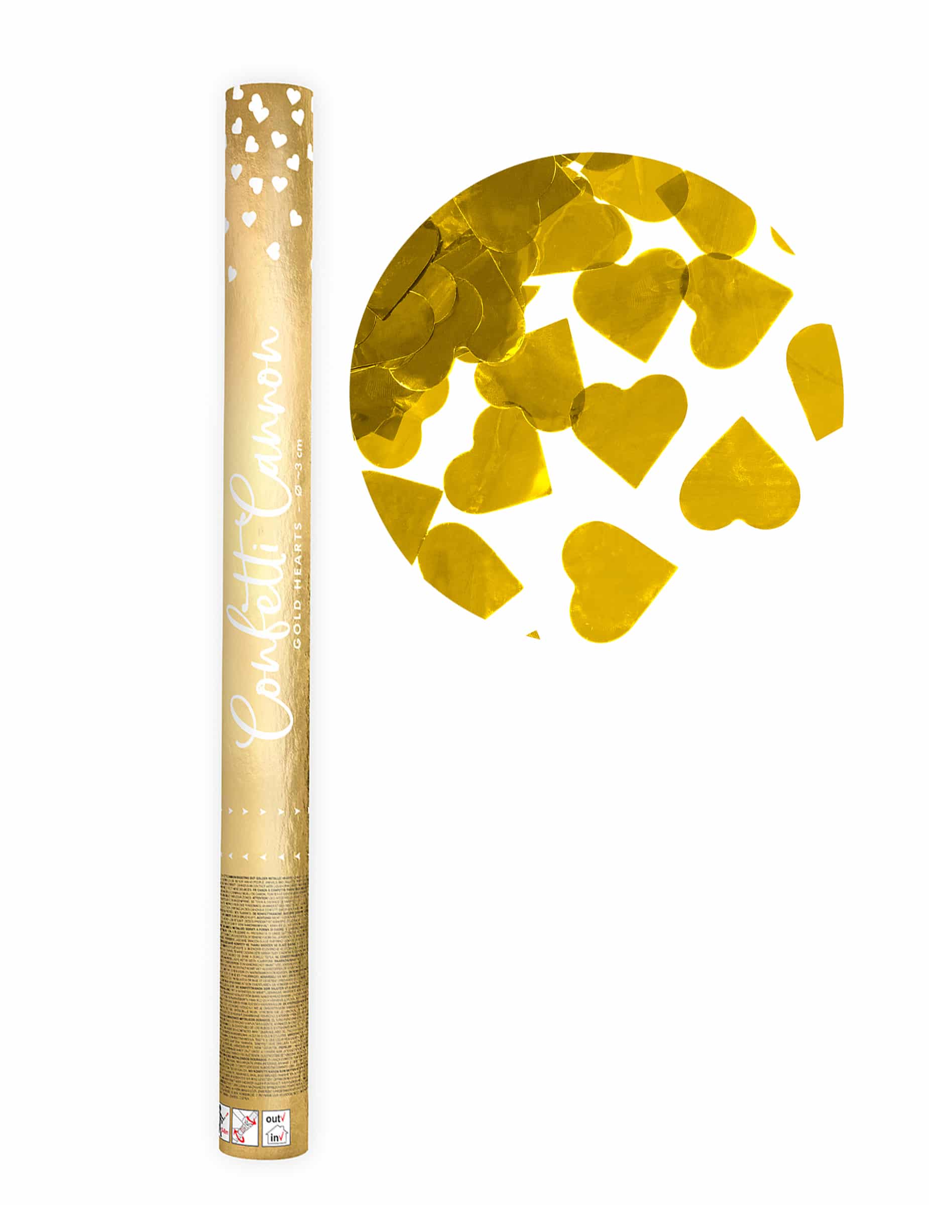 Konfettikanone Goldene Herzen 60 cm