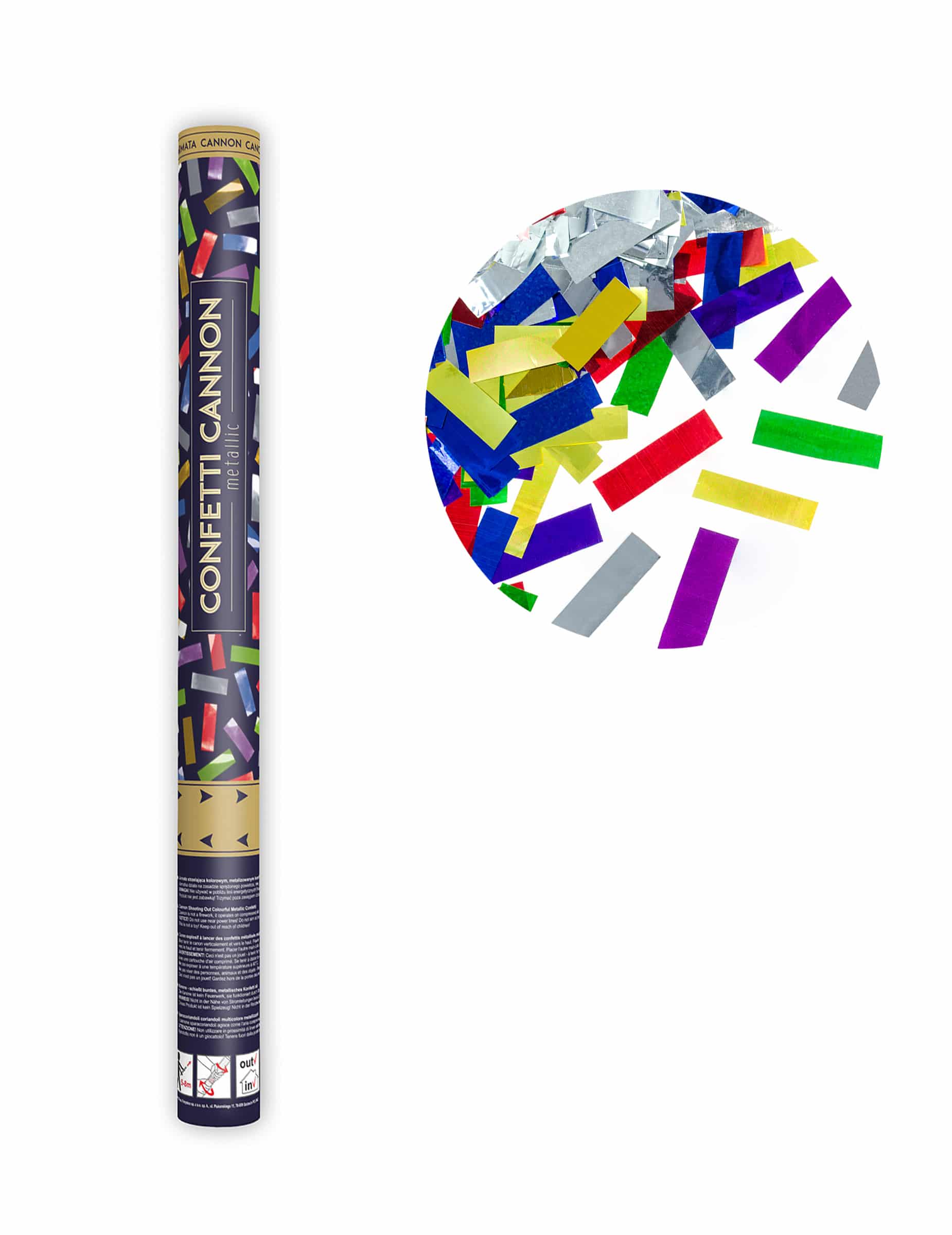 Konfettikanone bunte Metallic-Farben 60 cm