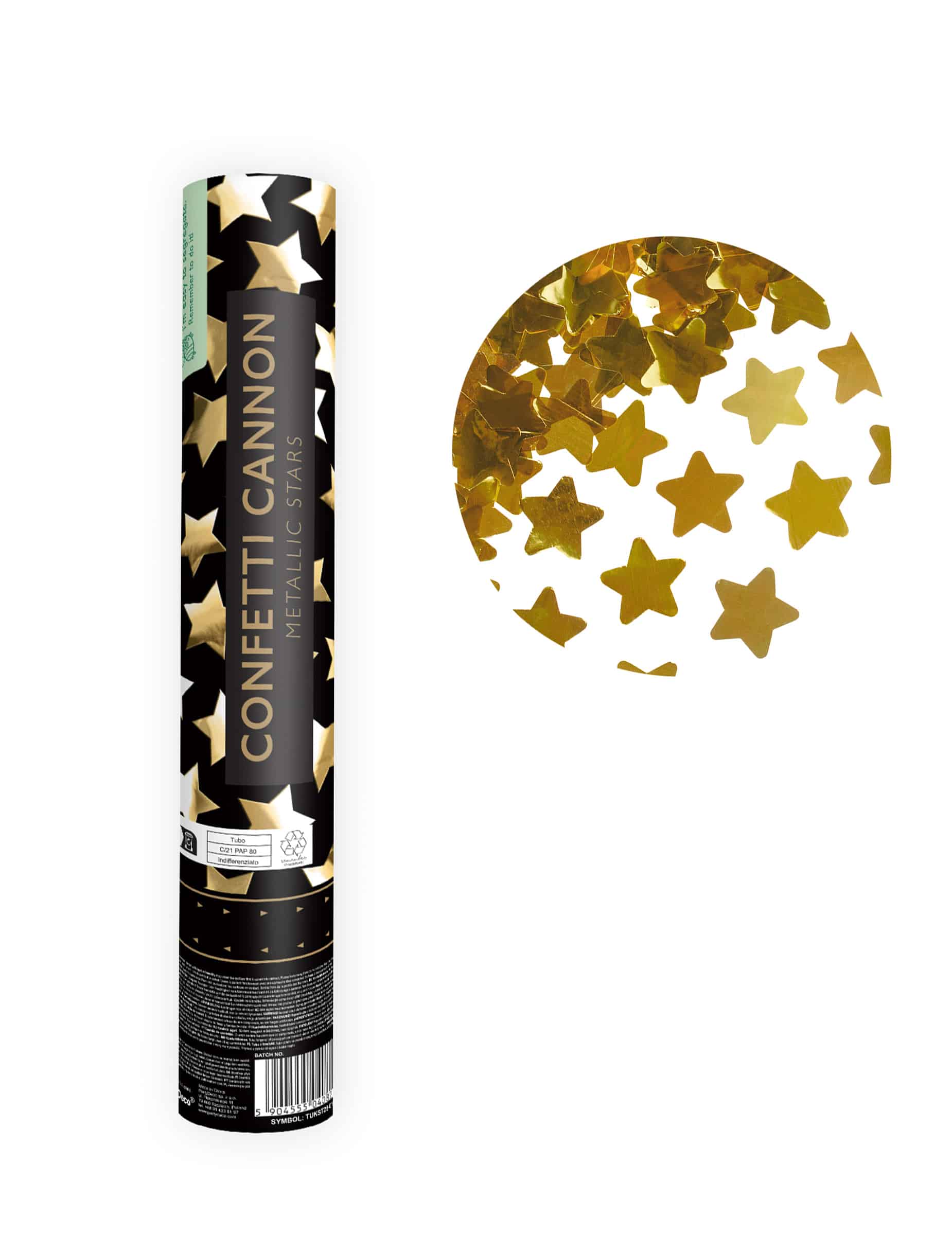 Konfettikanone mit goldenen Metallic-Sternen 28 cm