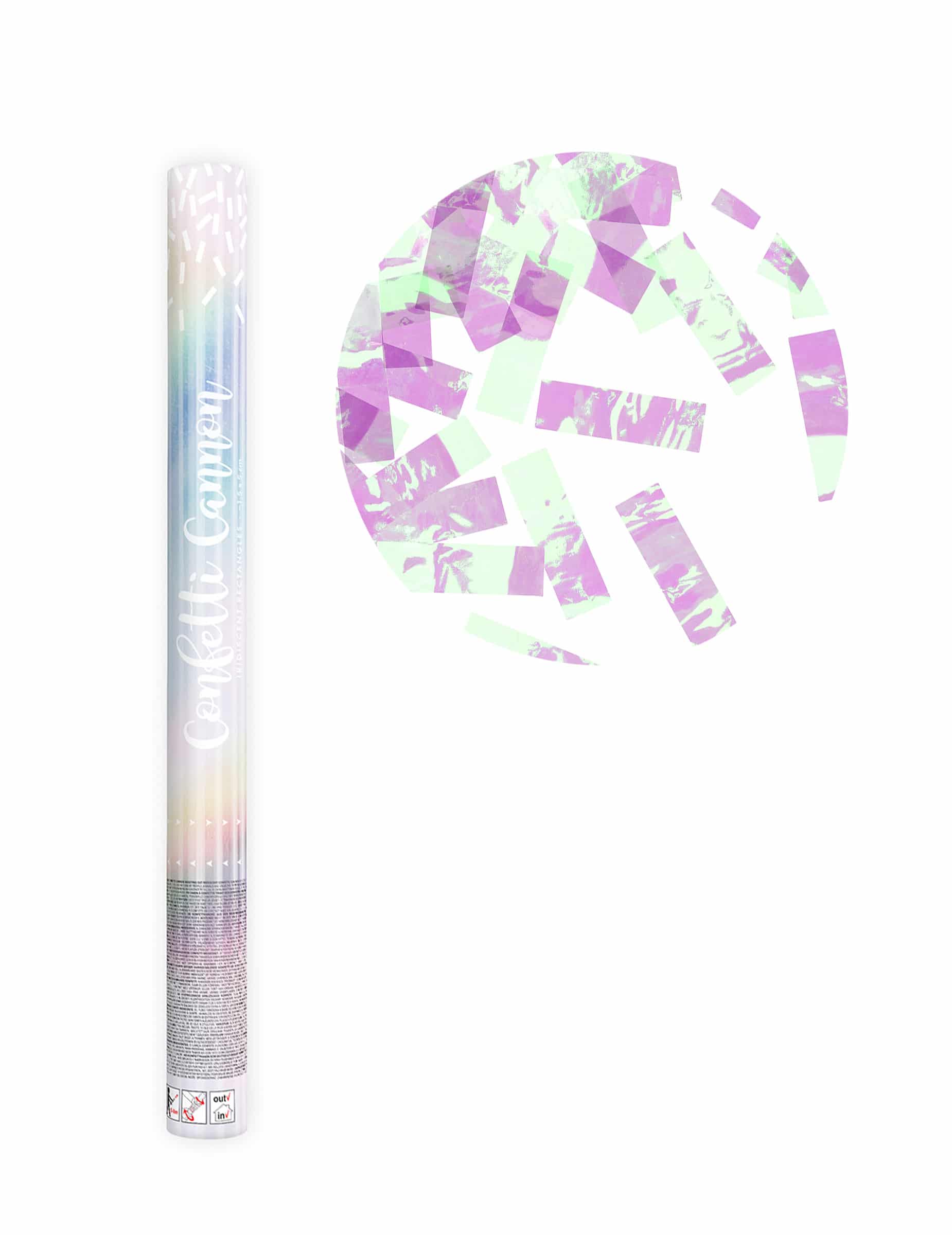 Konfettikanone mit irisierenden Streifen - 60 cm