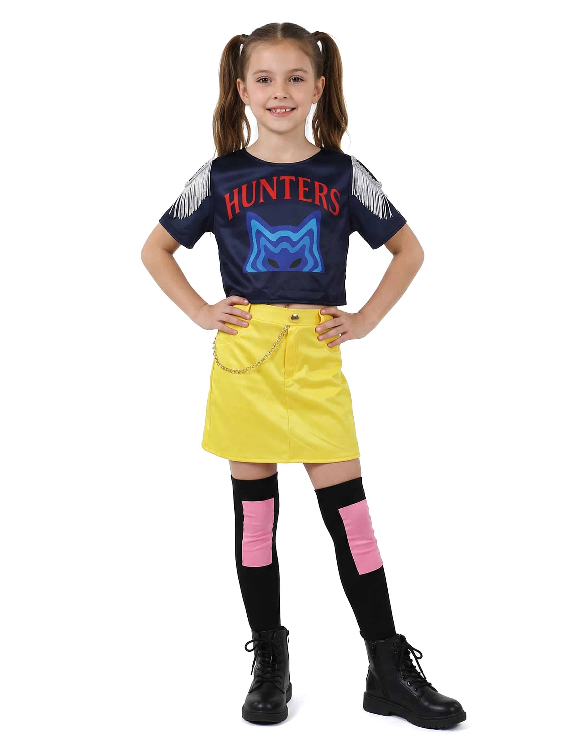 Kpop Kostüm Mädchen mit blauem Shirt und gelbem Rock