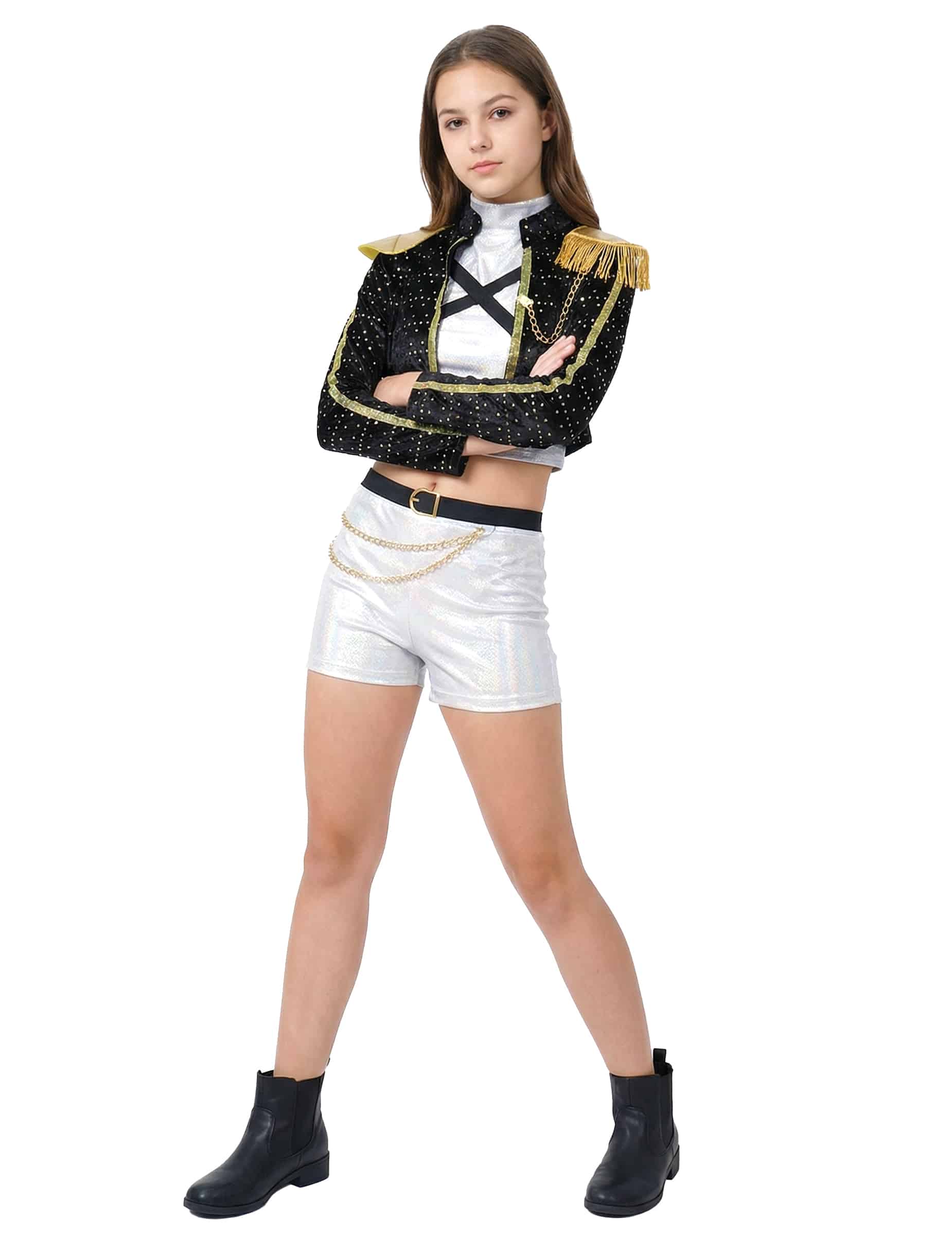 Kpop Star Kostüm Jugendliche irisierend Silber Schwarz Gold