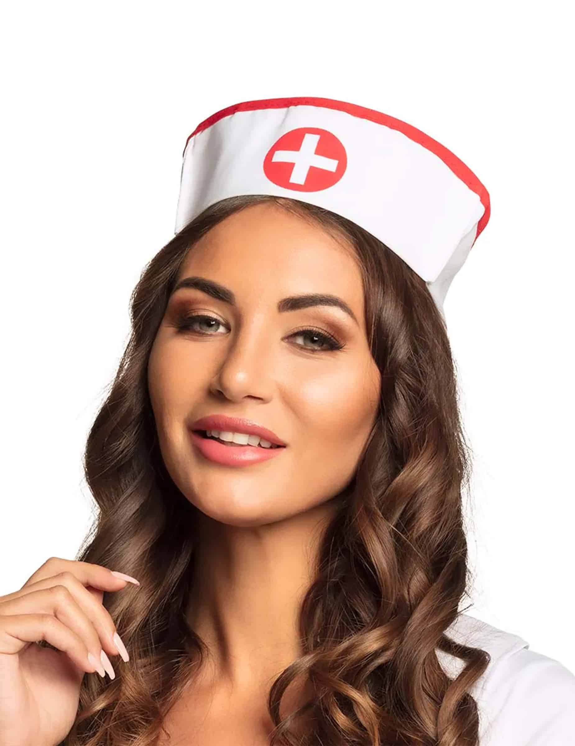 Krankenschwester Haube weiss-rot