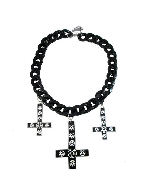 Kreepsville Gothic Halskette Kreuz Pentagramm schwarz