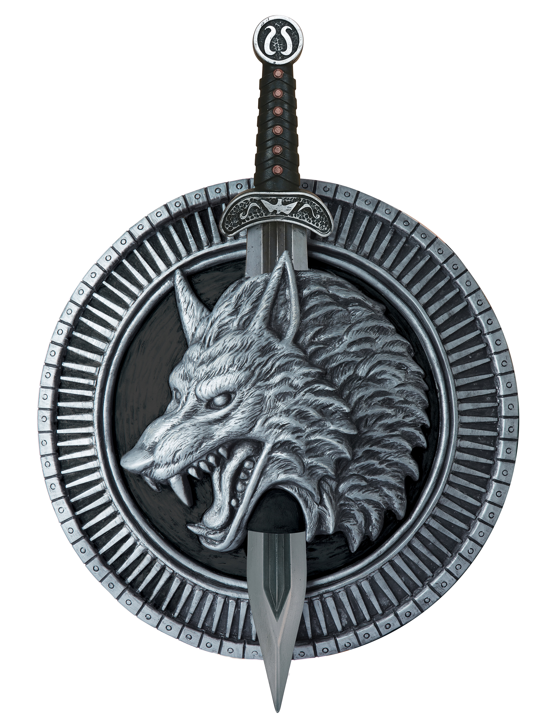 Krieger Schwert und Schild Wolf Ritter silber-schwarz