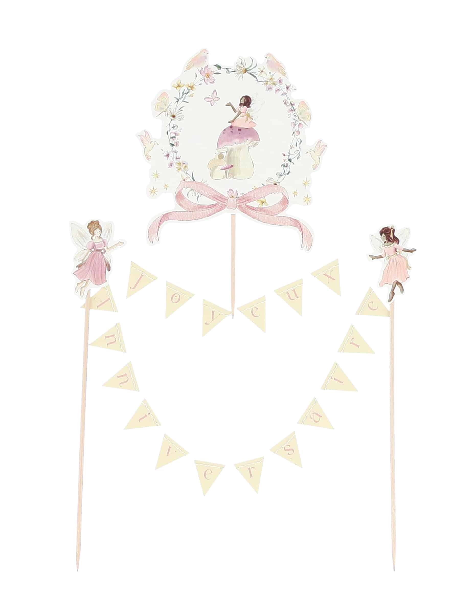 Kuchen-Girlande Alles Gute zum Geburtstag Fee mit Medaillon 12 cm Pastell + Blumen