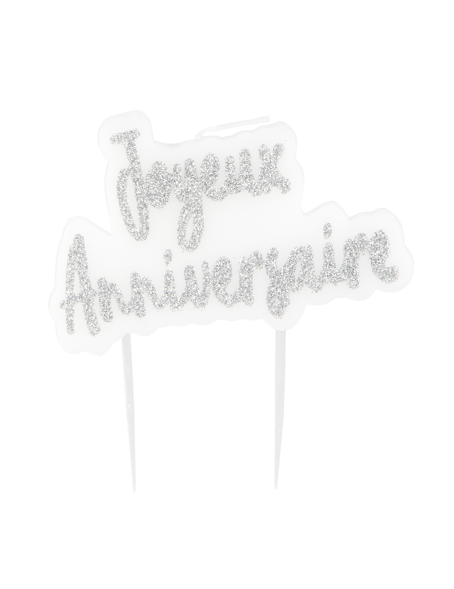 Kuchenkerze Happy Birthday silber 8 x 5 cm