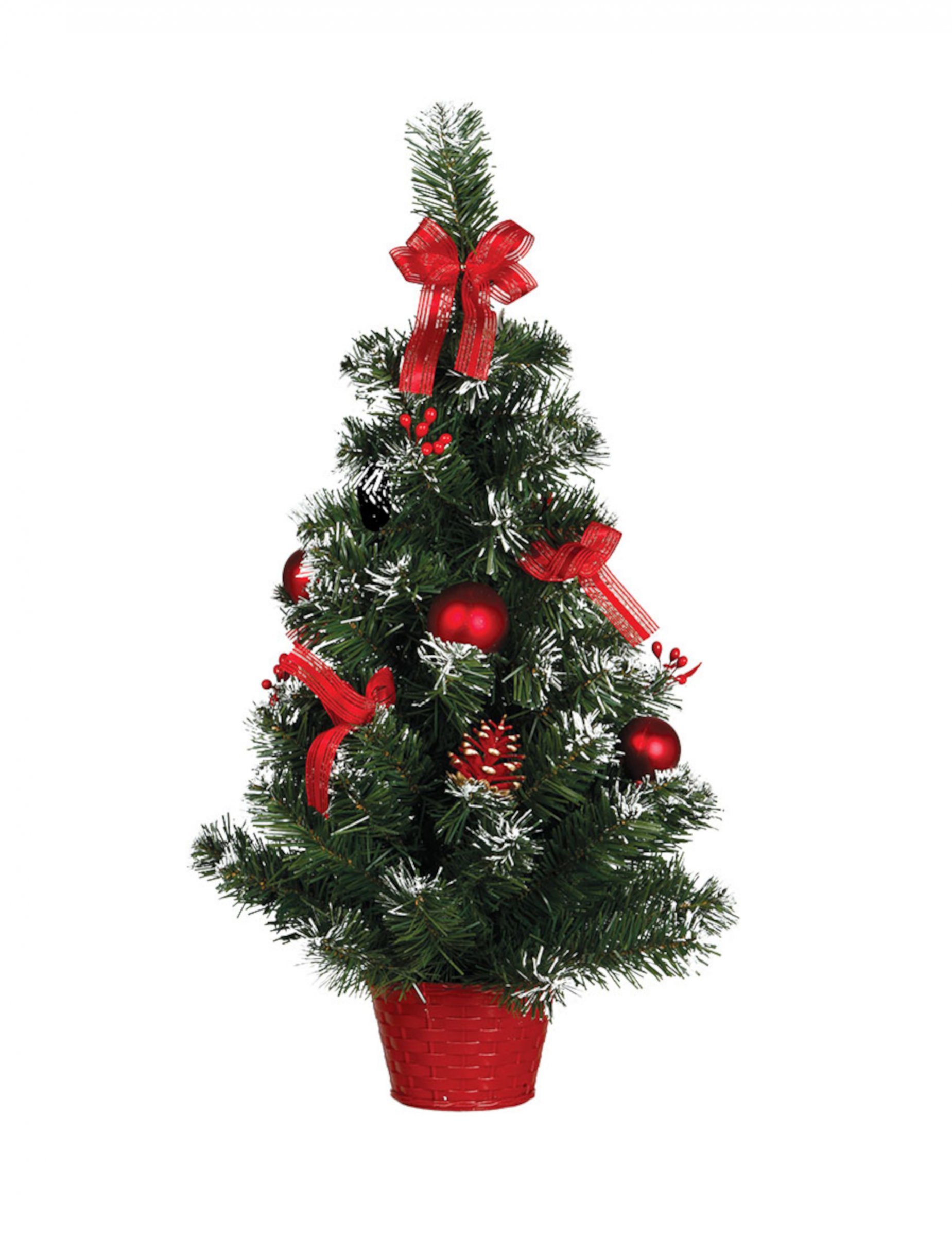 Künstlicher Tannenbaum mit roter Deko 60 cm verschneit