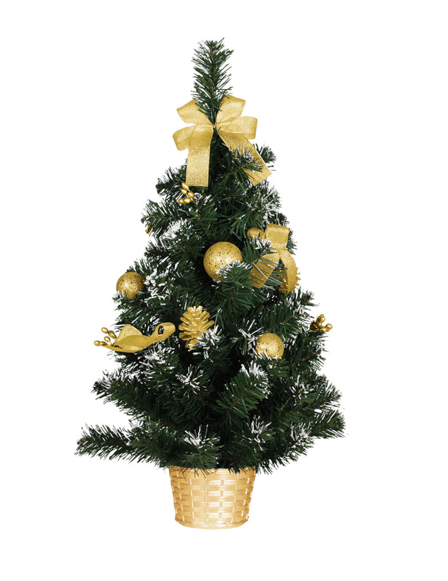 Künstlicher Weihnachtsbaum mit goldener Deko 60 cm verschneit