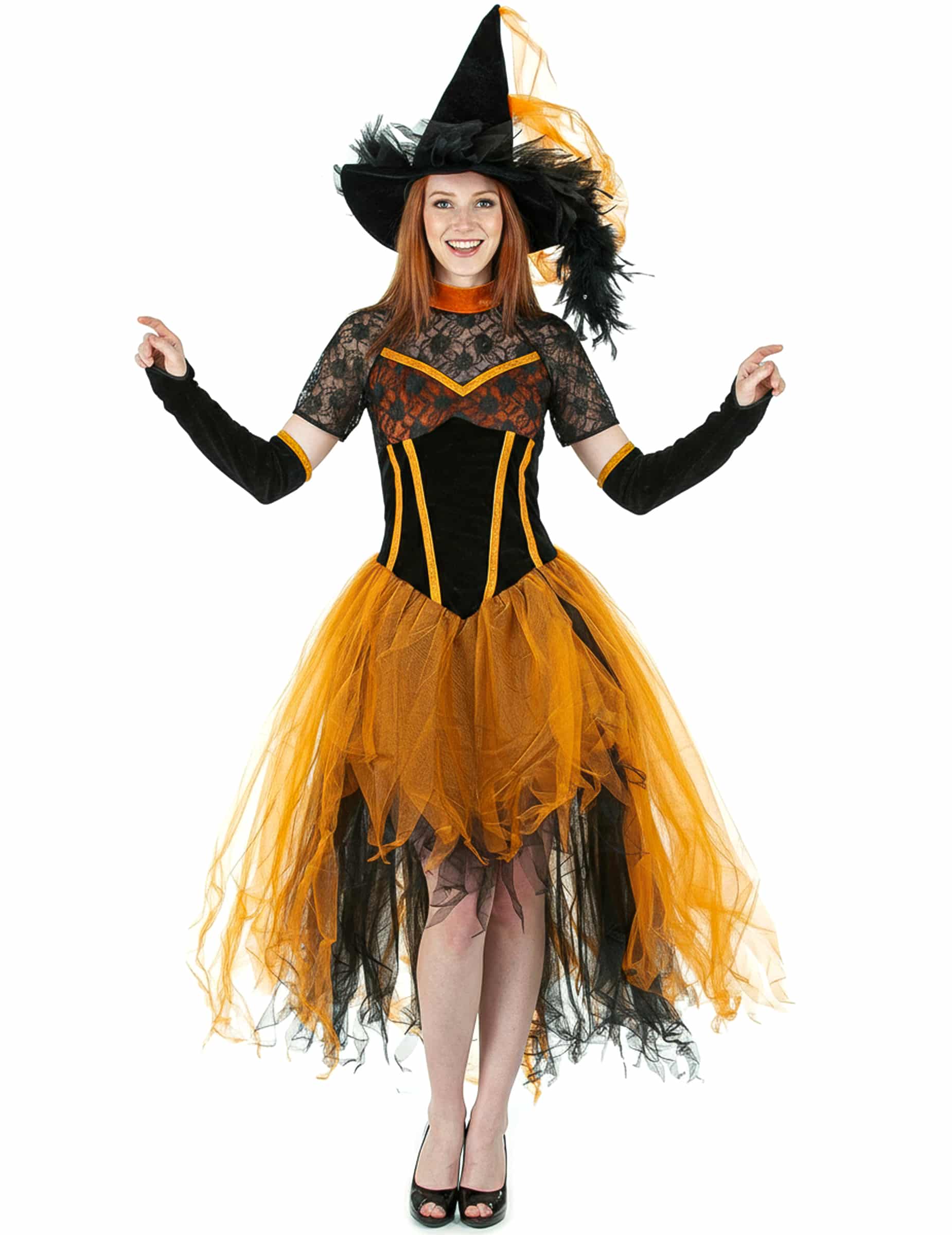Kürbis Hexe Damenkostüm orange-schwarz
