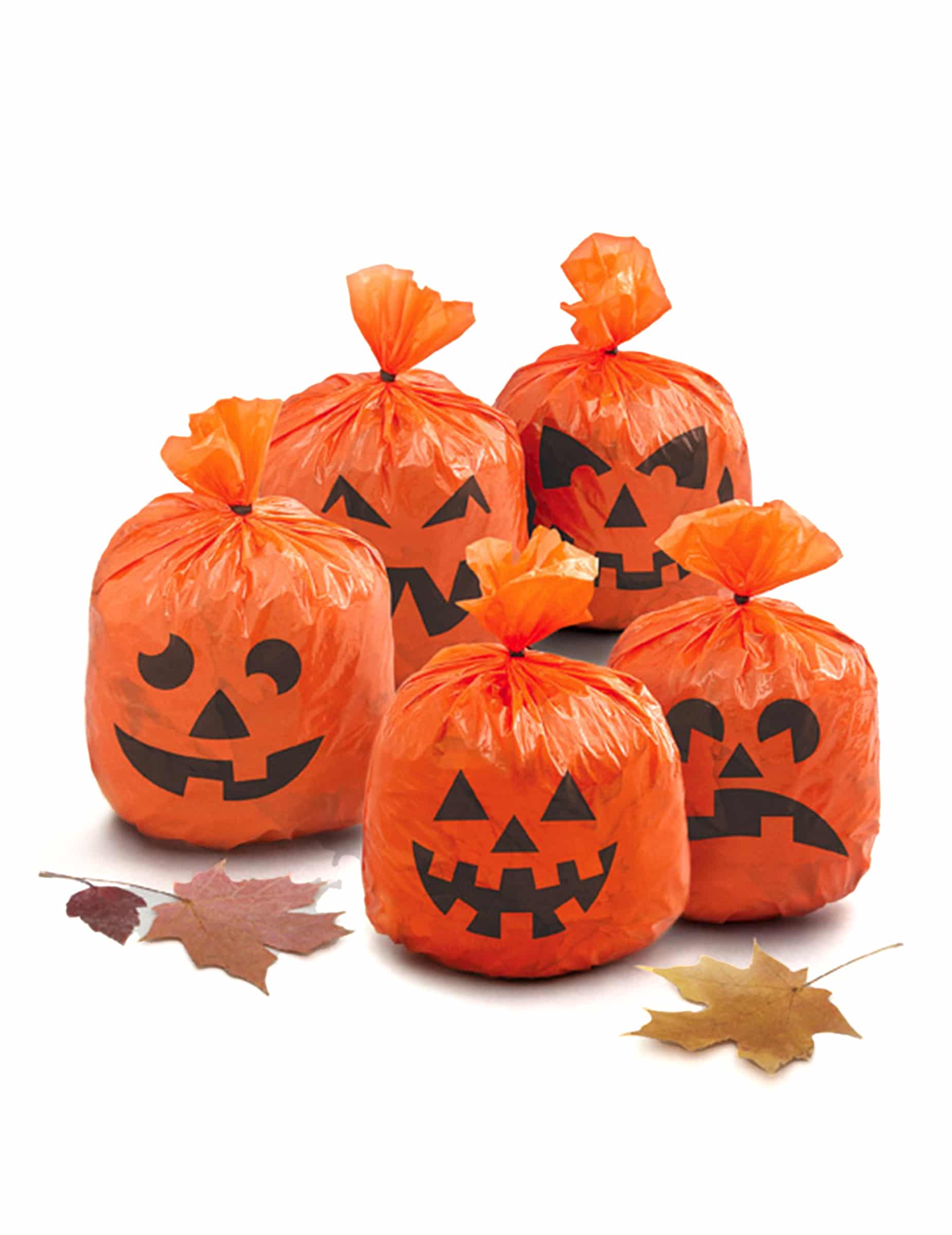 Kürbis-Tüten Halloween Deko 5 Stück orange-schwarz 15x20cm