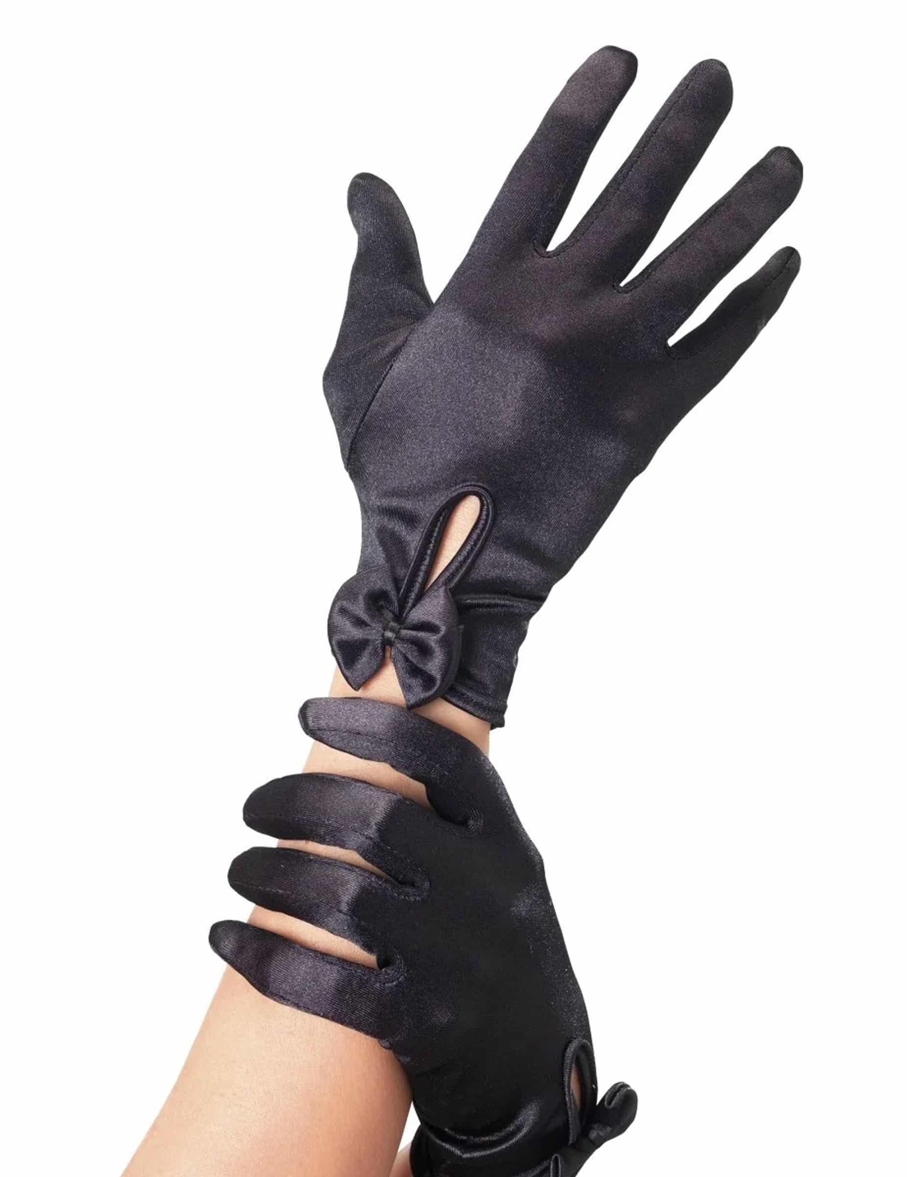 Kurze Damenhandschuhe mit Schleifen schwarz
