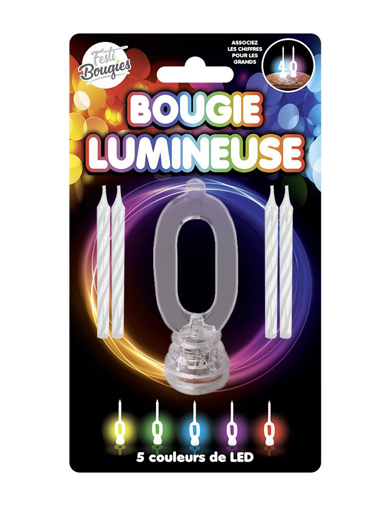 LED-Kerze Geburtstagskerze Zahl 0 bunt