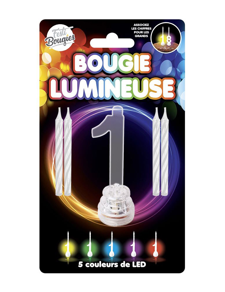 LED-Kerze Zahl 1 Kuchendeko bunt