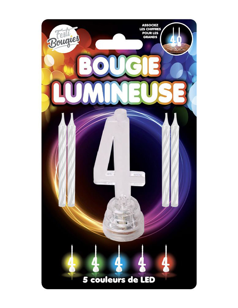 LED-Kerze Zahl 4 Kuchendeko 4 Stück bunt