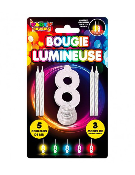 LED-Kerze Zahl 8 Kuchendeko bunt