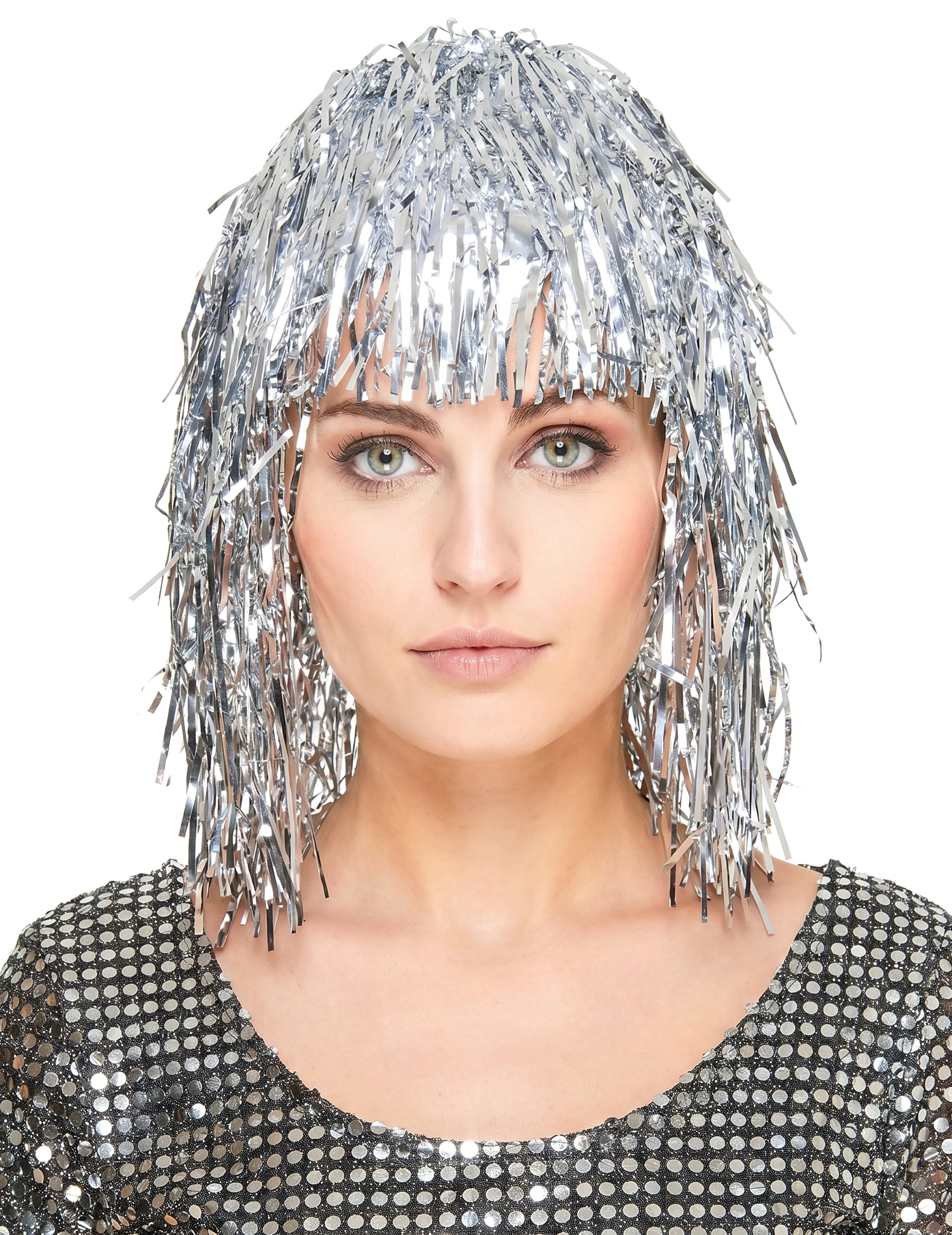 Lametta-Perücke Kostümaccessoire silber