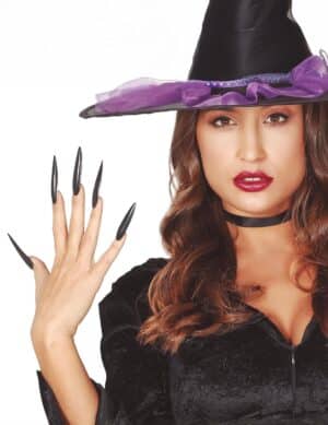 Lange Halloween-Fingernägel Kunstnägel mit Kleber 10 Stück schwarz 6cm