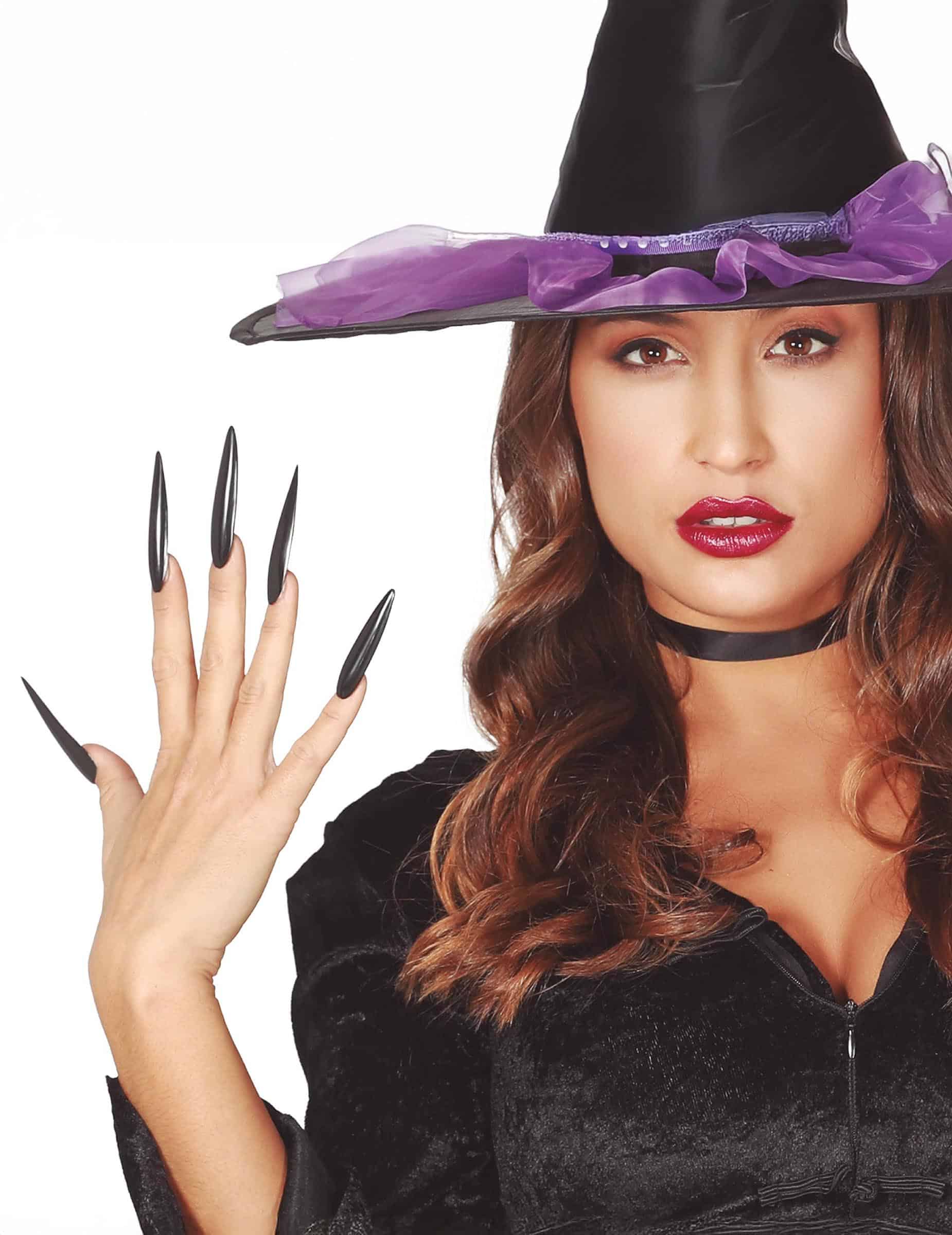 Lange Halloween-Fingernägel Kunstnägel mit Kleber 10 Stück schwarz 6cm
