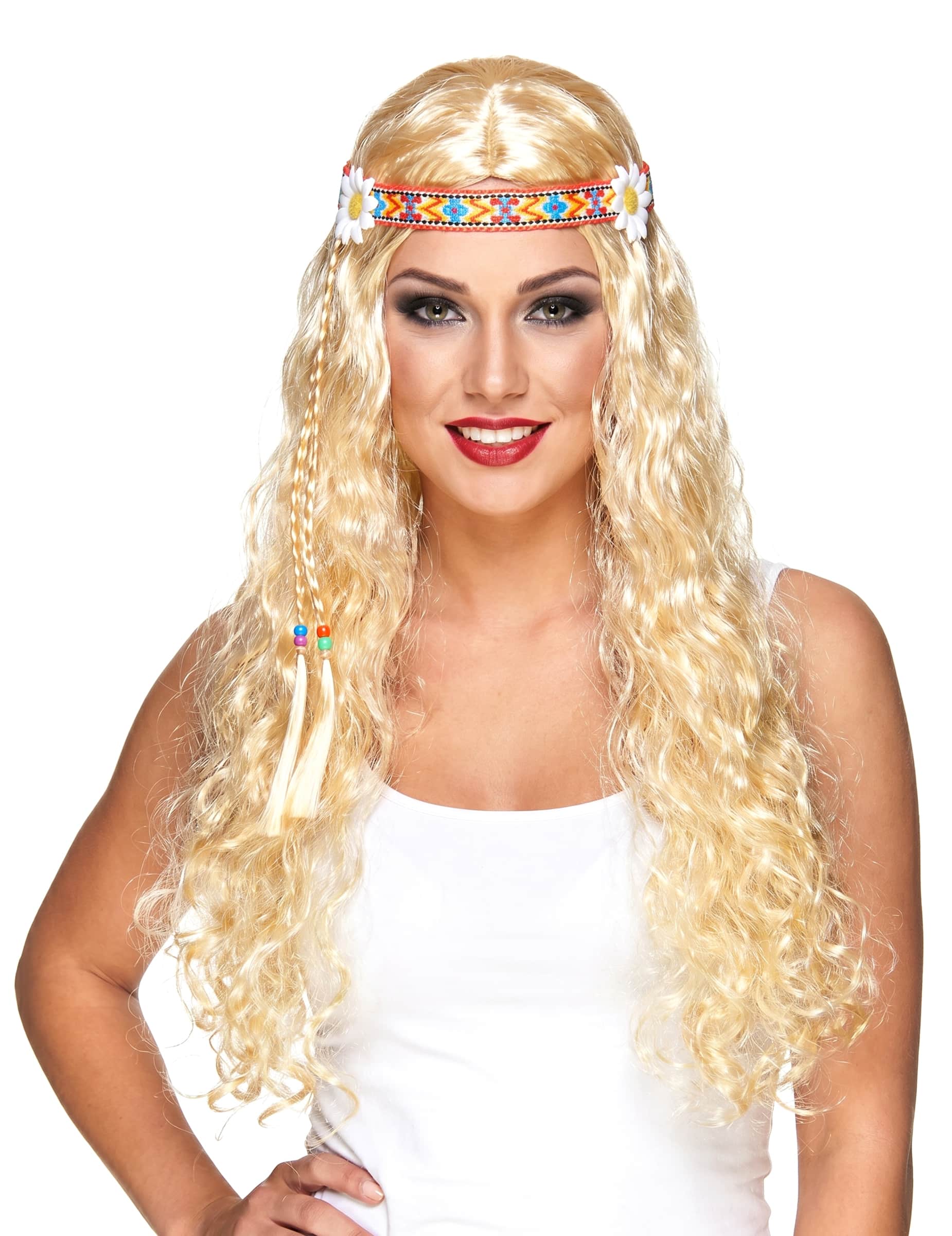 Lange Hippie Damen-Perücke Locken blond