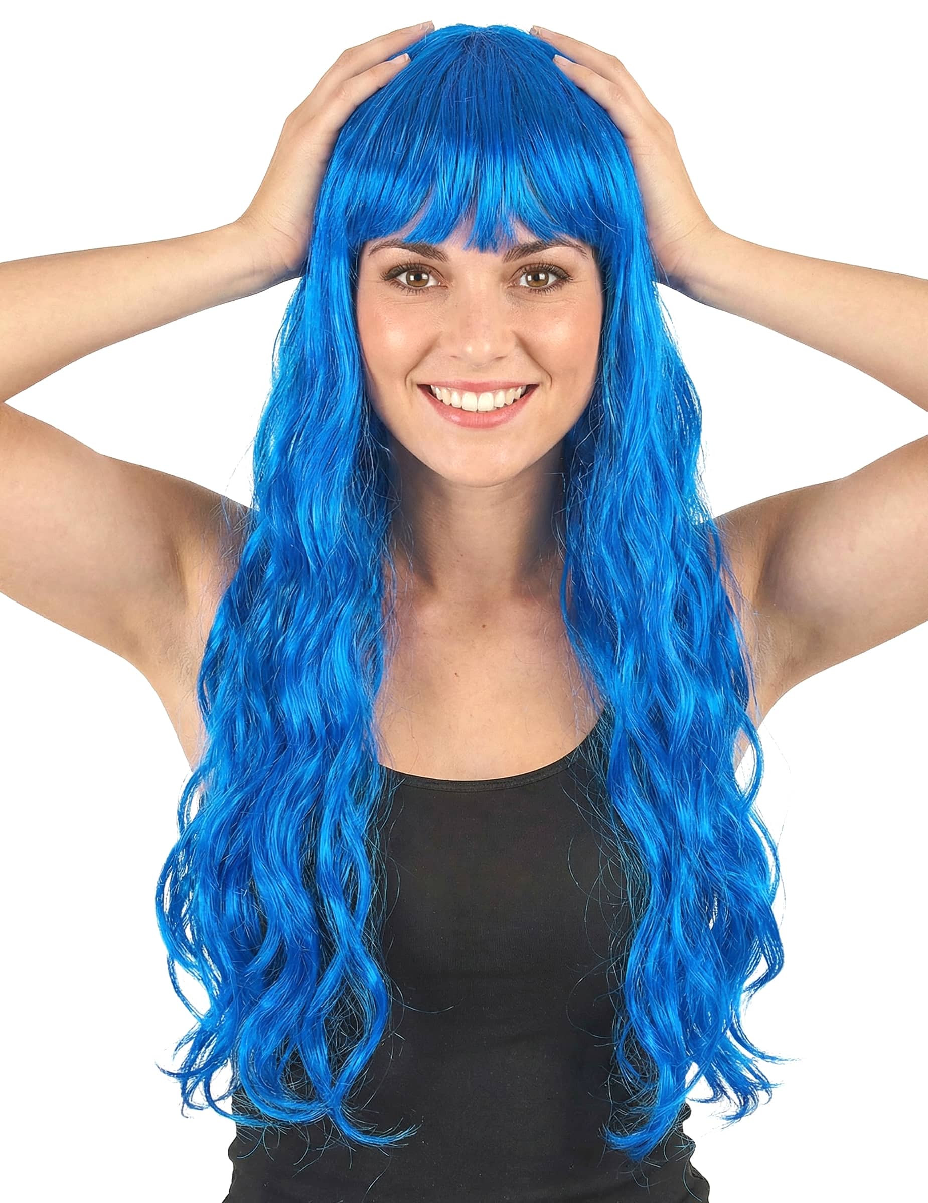 Lange Locken-Damenperücke blau