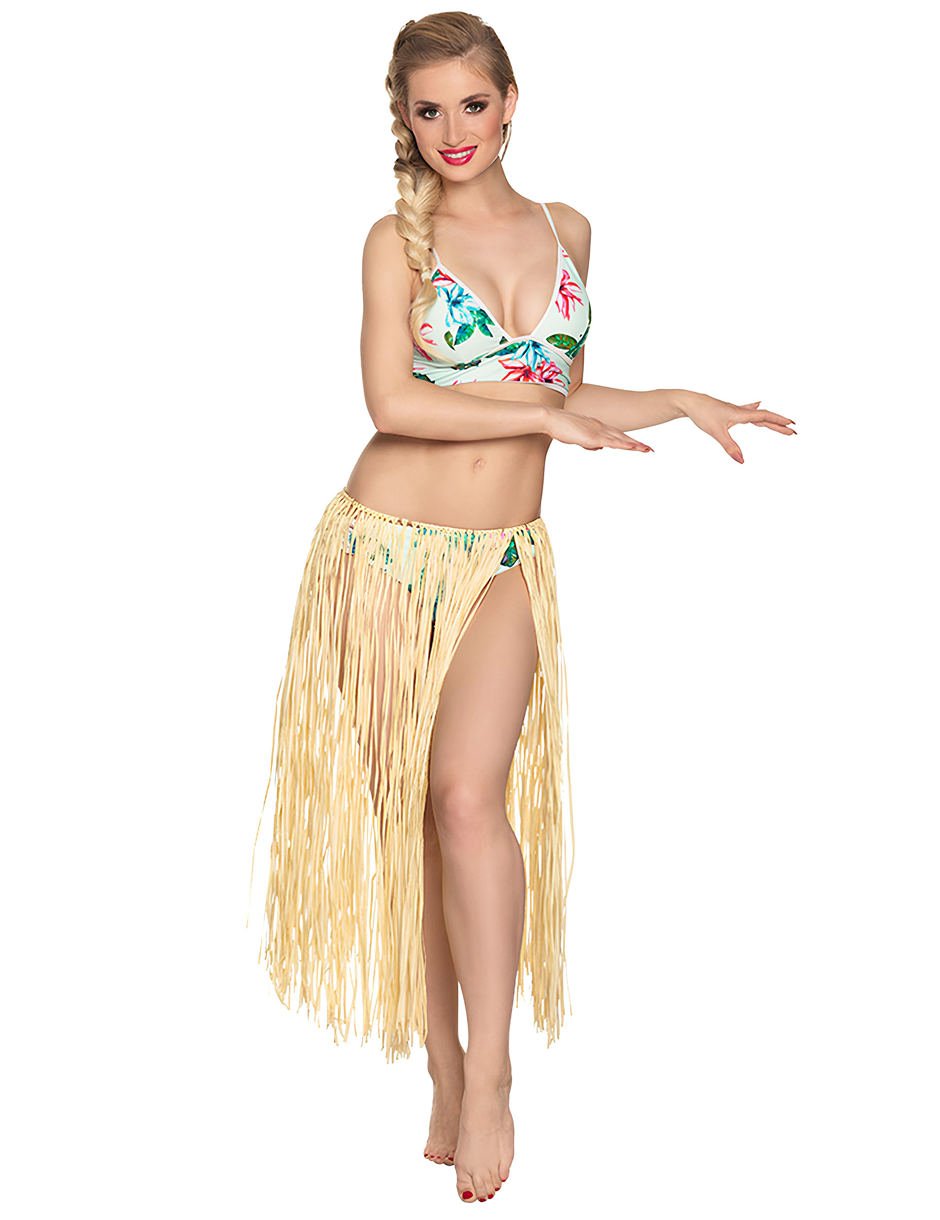 Langer Hawaii-Bastrock für Erwachsene beige
