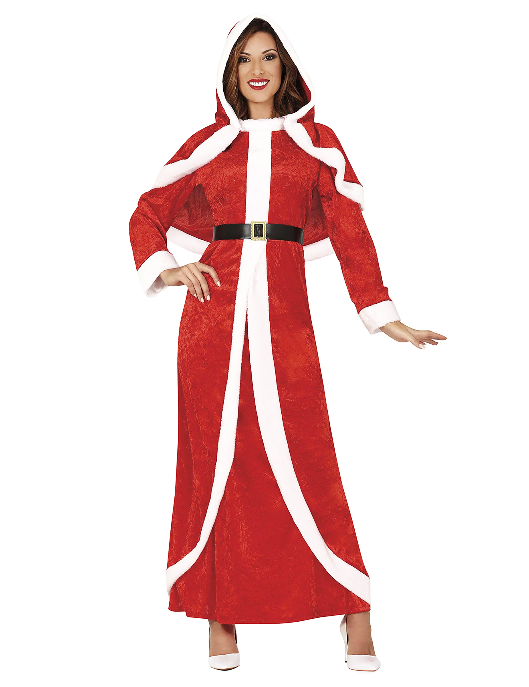 Langes Weihnachtsfrau-Kostüm rot-weiss