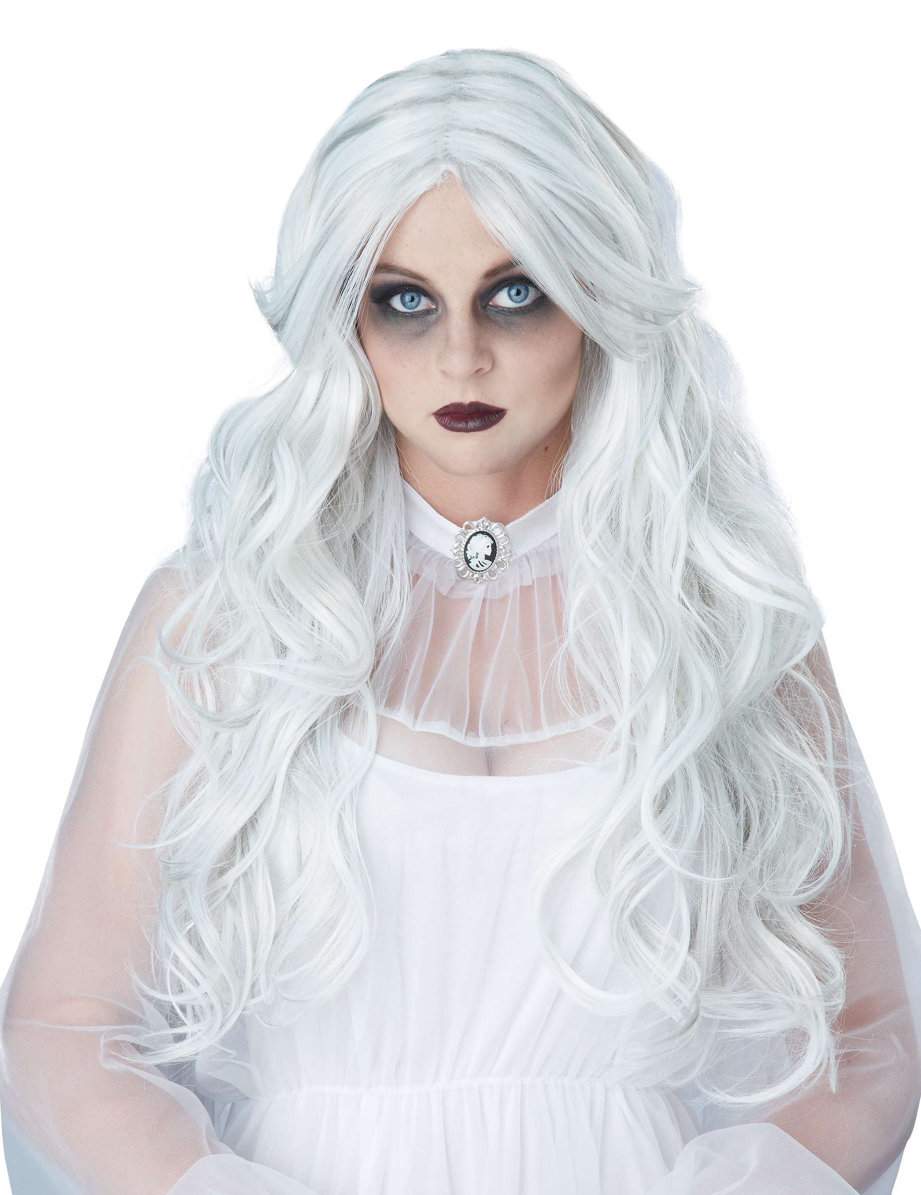 Langhaar-Perücke für Damen gewellt Halloween-Accessoire weiss
