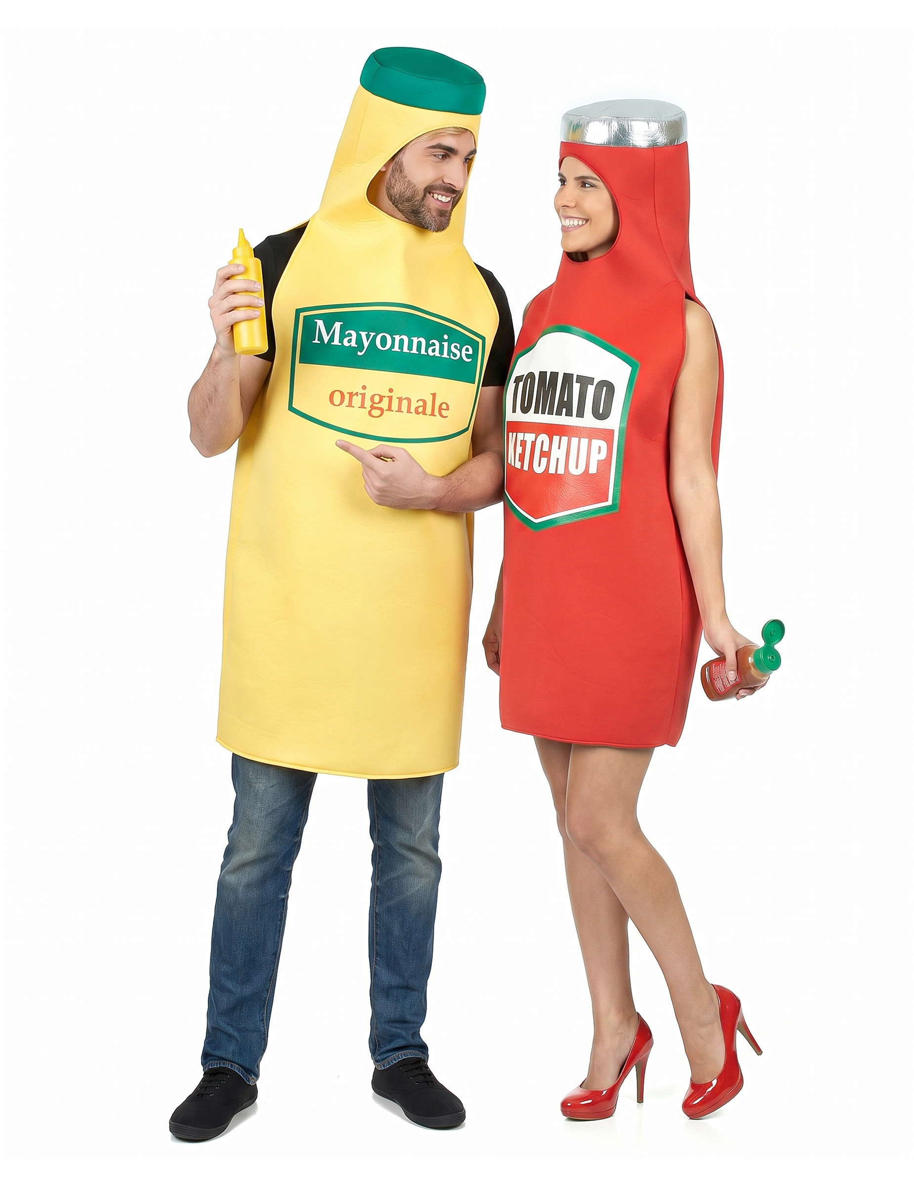 Lebensmittel-Paarkostüm Ketchup und Mayonnaise rot-gelb