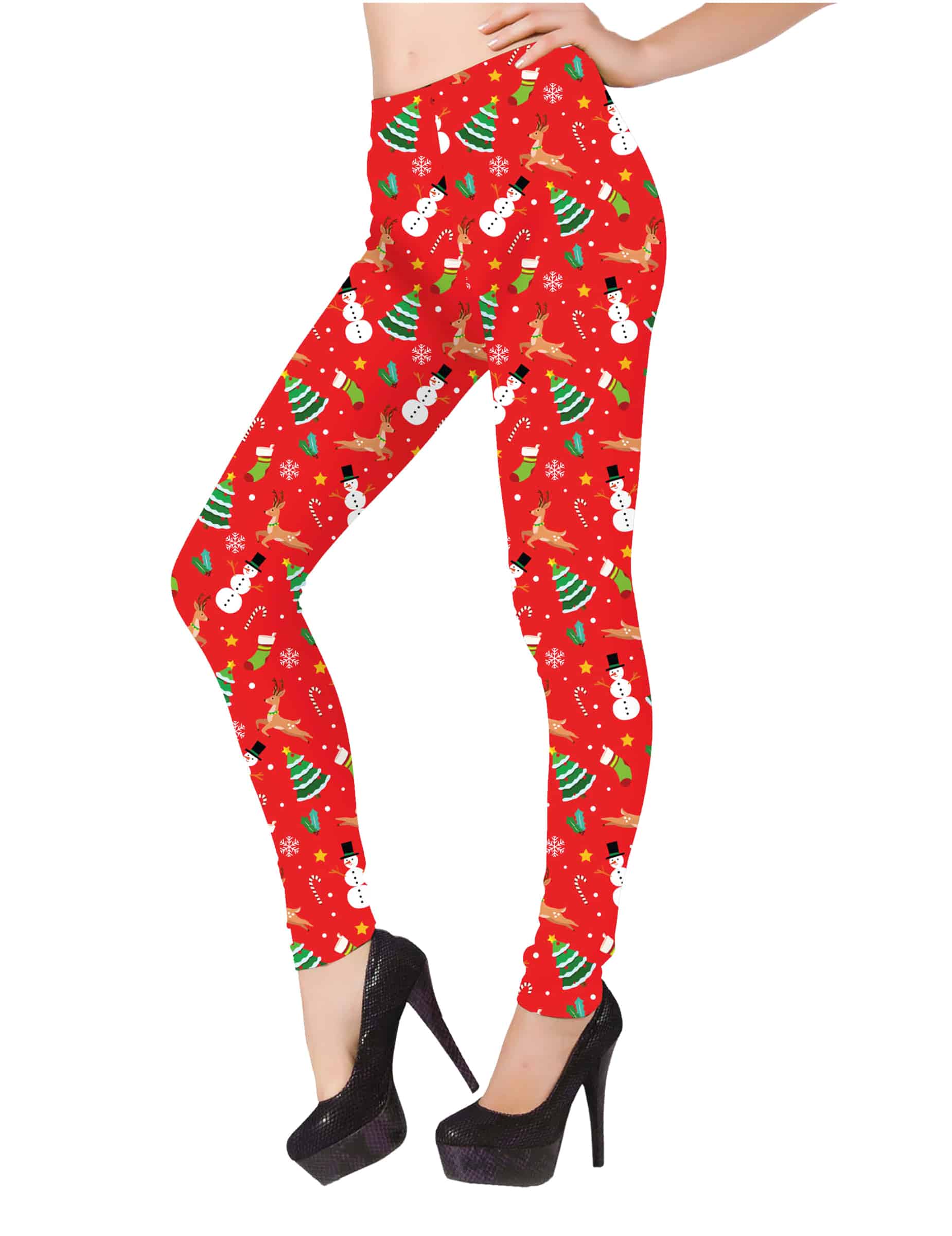 Leggings mit Weihnachtsmotiven Damen Rot