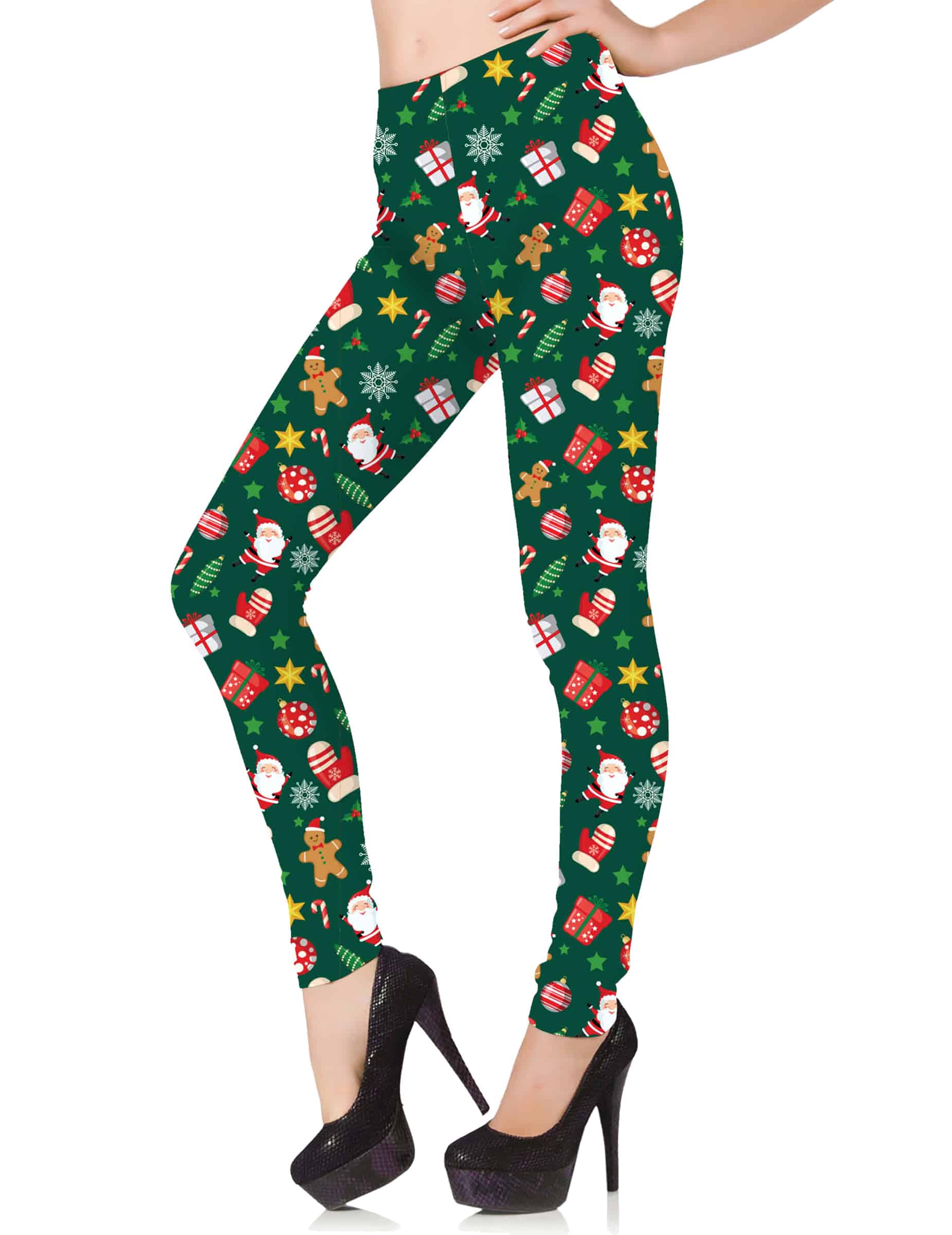 Leggings mit Weihnachtsmotiven für Damen Grün